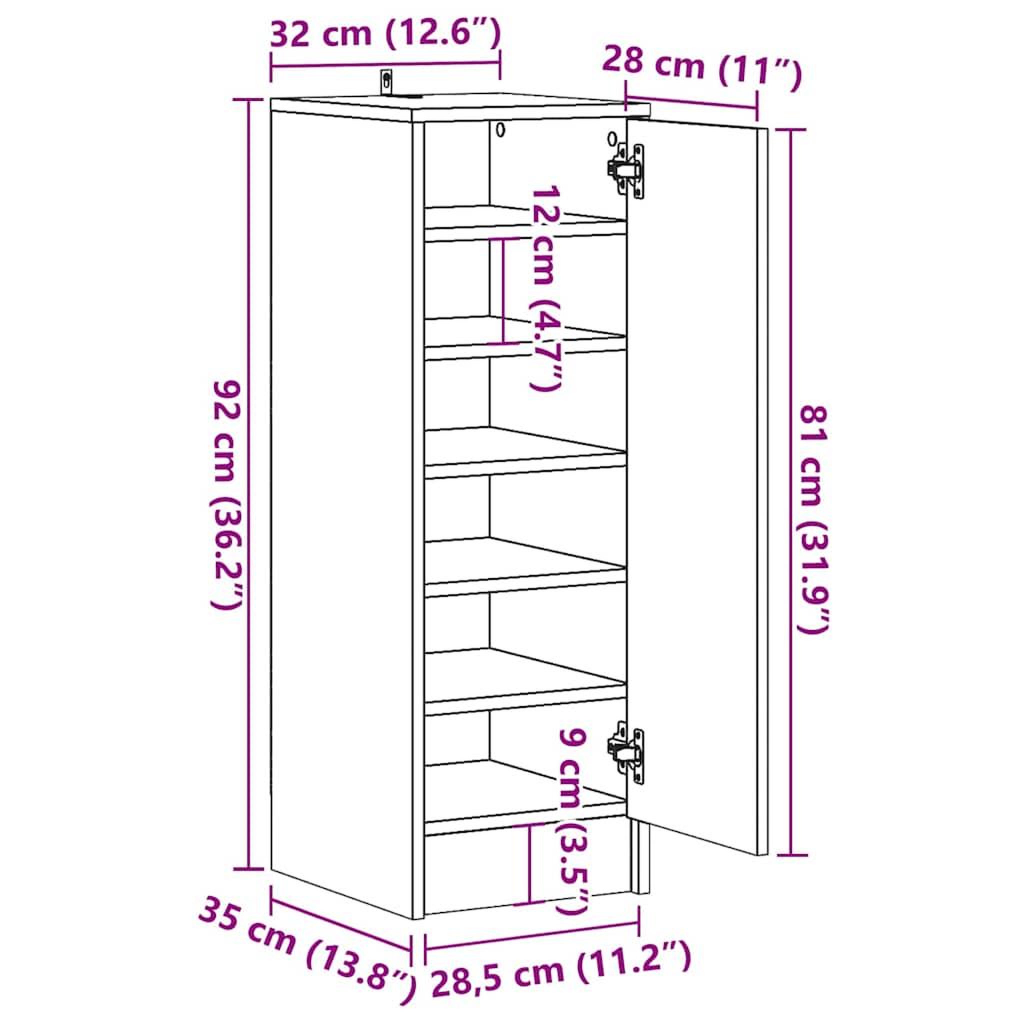 Voir la diapositive 6 : VIDAXL Armoire a chaussures chene artisanal 32x35x92cm bois ingenierie