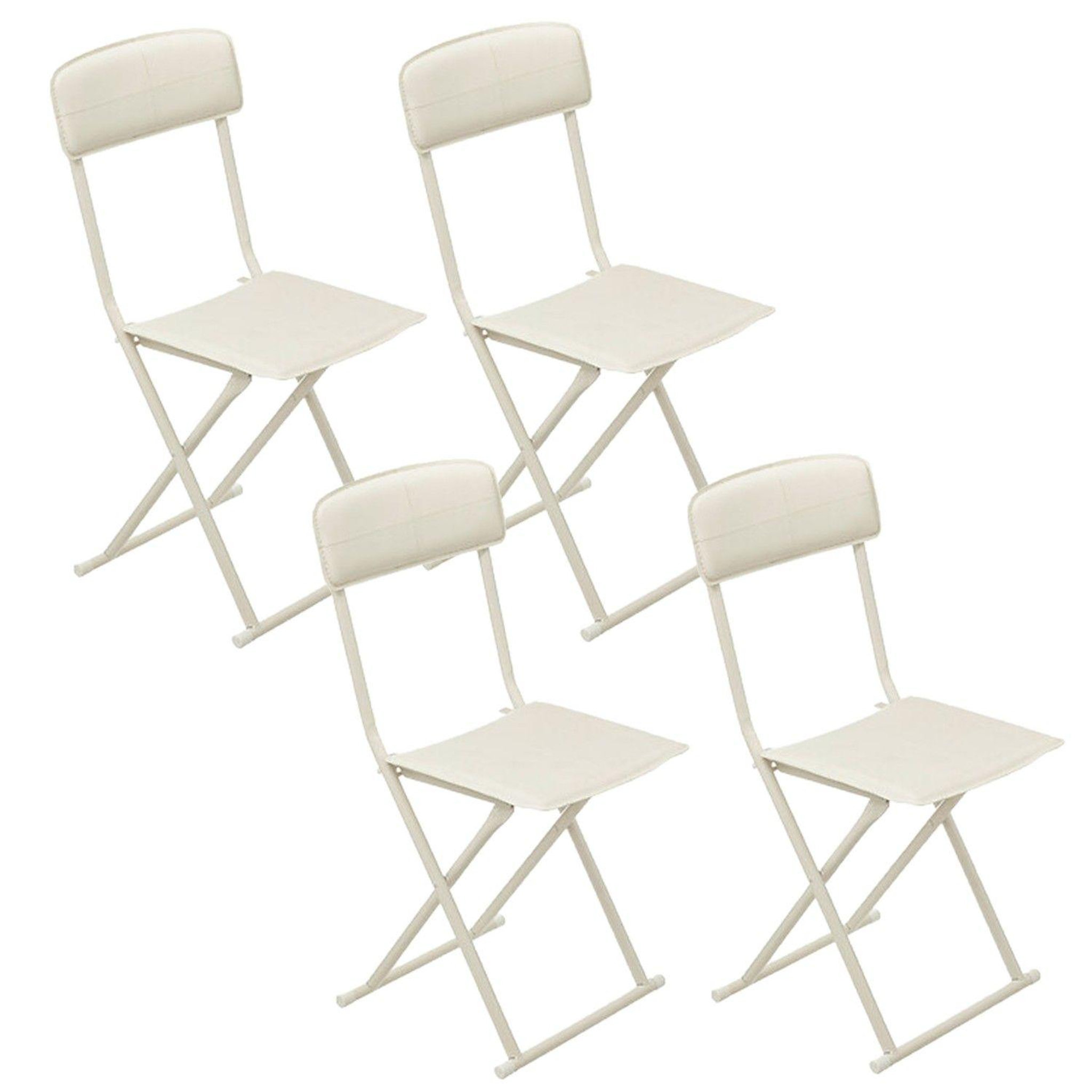 TOILINUX Lot de 4 chaises pliantes en simili cuir - beige