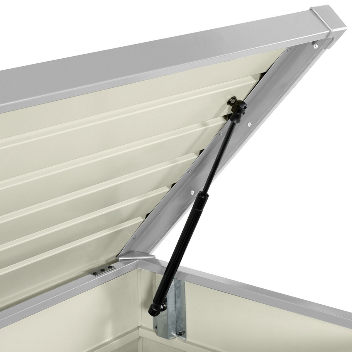 ID MARKET Coffre de rangement métal verrouillable gris clair pour jardin 350L 120x62,5x63 cm