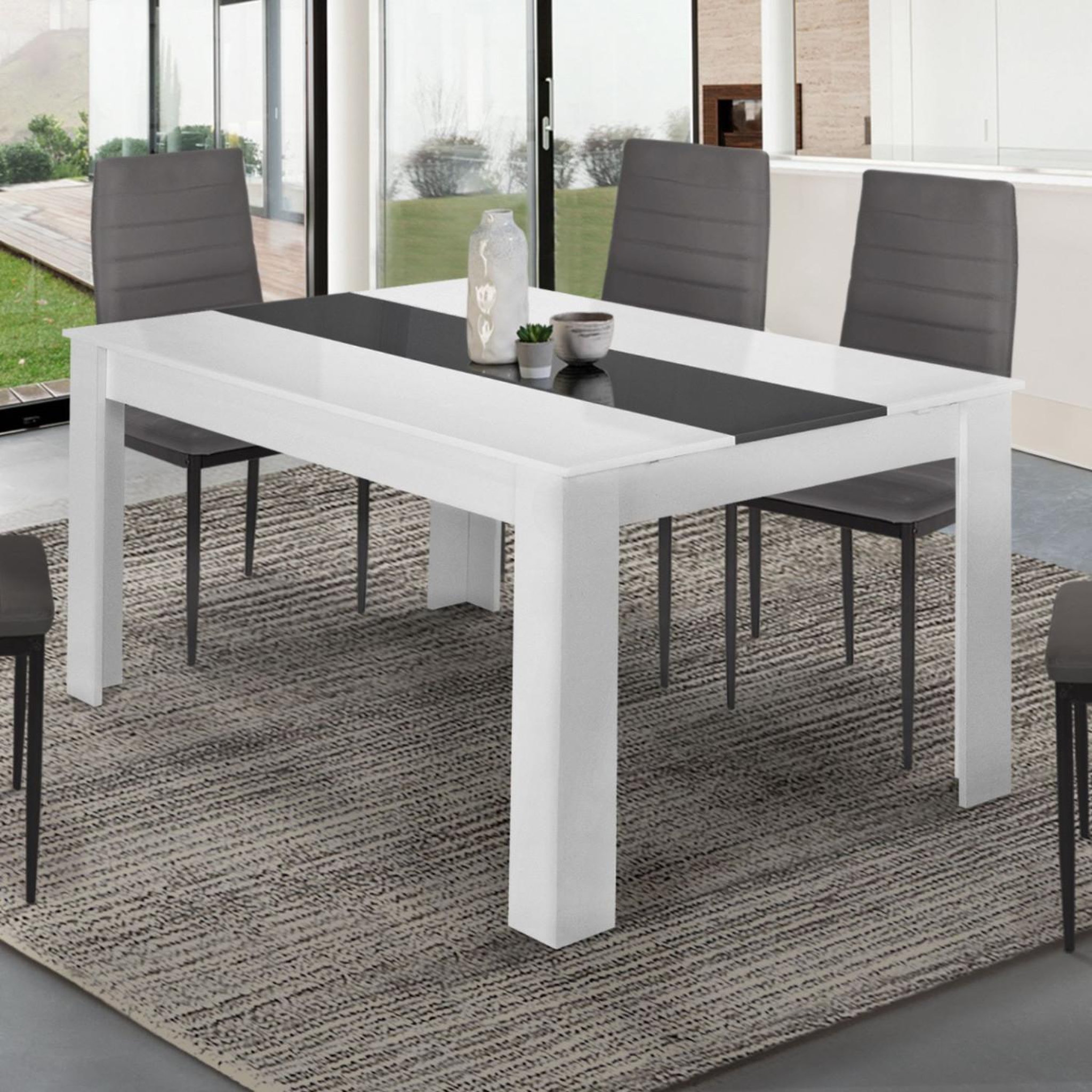Voir la diapositive 4 : ID MARKET Table à manger extensible rectangle georgia 6-10 personnes blanche et grise 140-220 x 90 cm