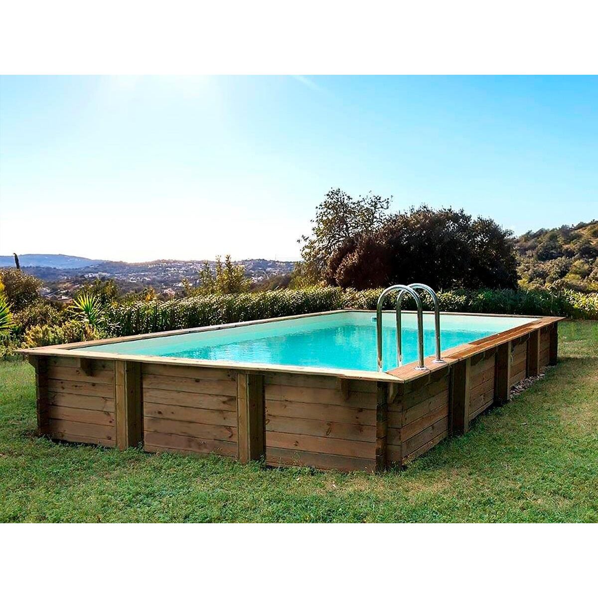 Habitat et Jardin Piscine bois en kit rectangle   Tampa 145   - 7.20 x 4.20 x 1.44 +  Pompe à chaleur - Puissance 6.1 kW