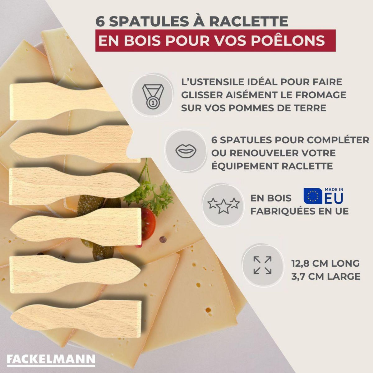 Fackelmann Ensemble de 12 spatules à raclette en bois 13 cm Fackelmann Wood Edition