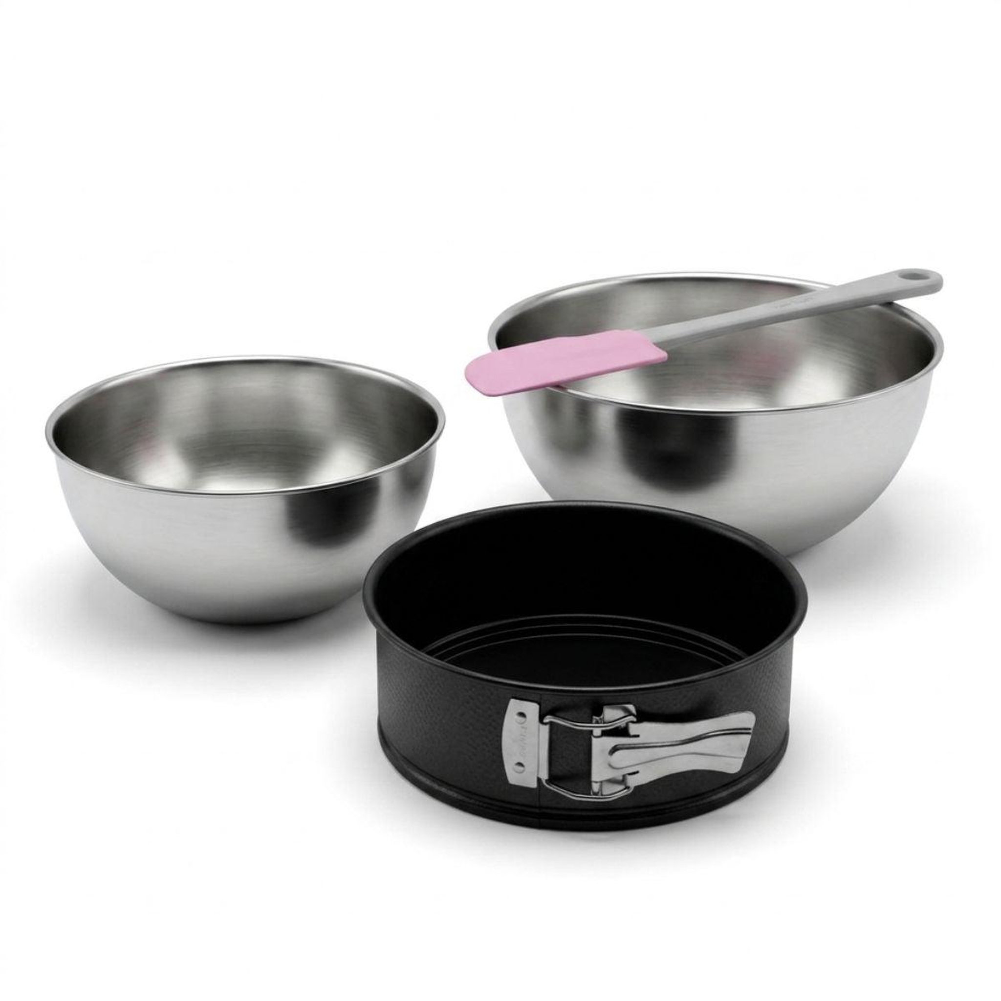 ZENKER Lot de 1 moule à gâteaux 18,5 cm en acier 2 bols 25/20,5 cm en inox et 1 spatule pâtisserie 25 cm en plastique spécial mini spécial mini zenker  spécial mini