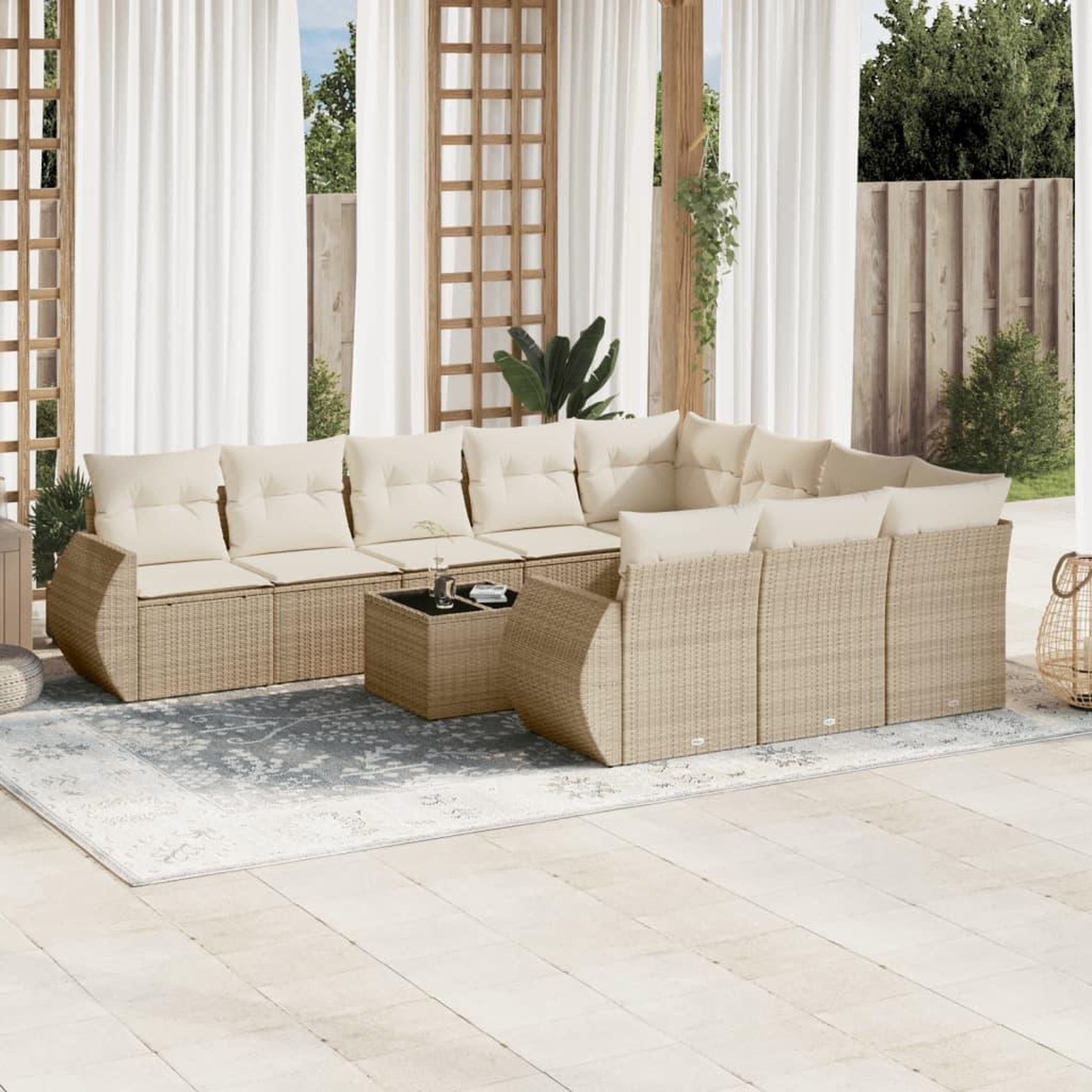 VIDAXL Salon de jardin 11 pcs avec coussins beige resine tressee