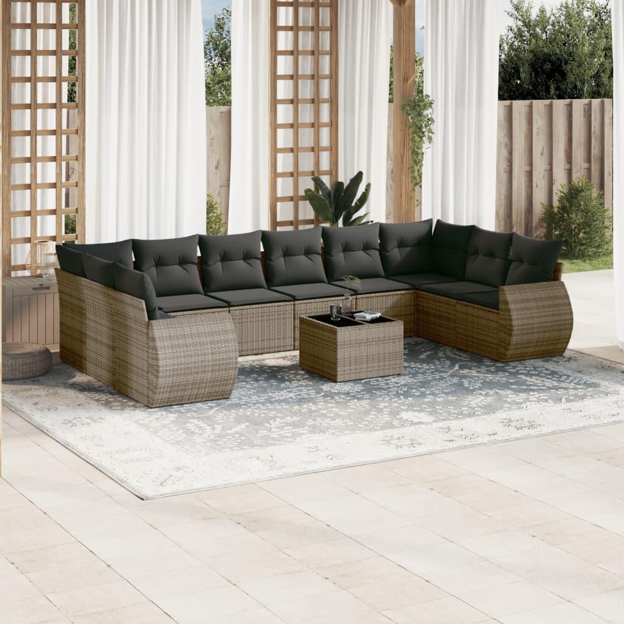 VIDAXL Salon de jardin 11 pcs avec coussins gris resine tressee