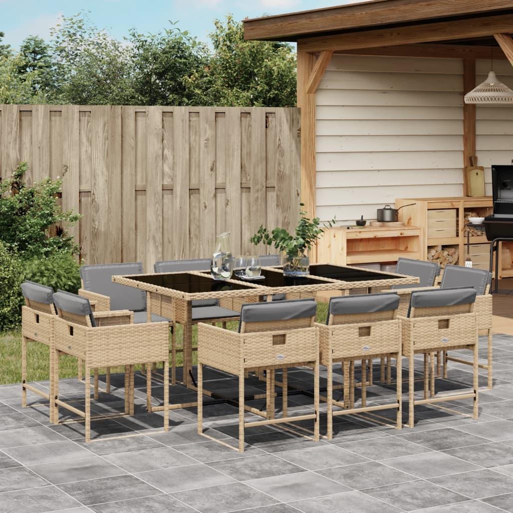 VIDAXL Ensemble a manger de jardin et coussins 11 pcs melange beige