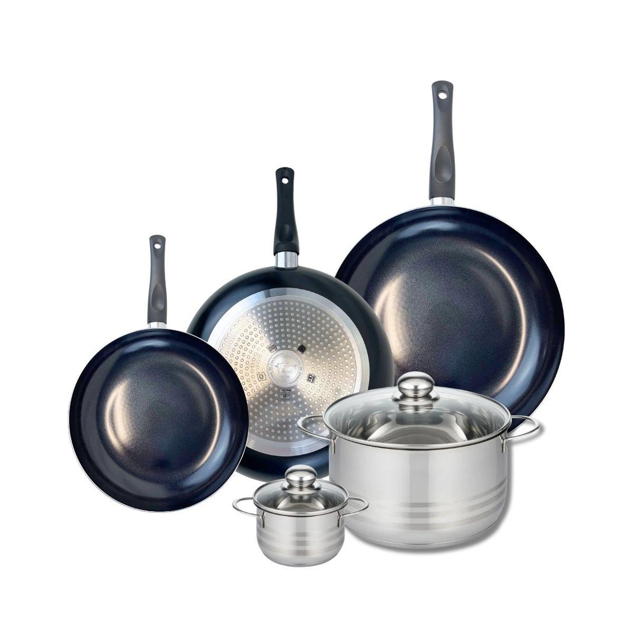 ELO Ensemble de 3 poêles de cuisson 24, 28 et 32 cm et 2 faitouts 12 et 24 cm elo prima brillant