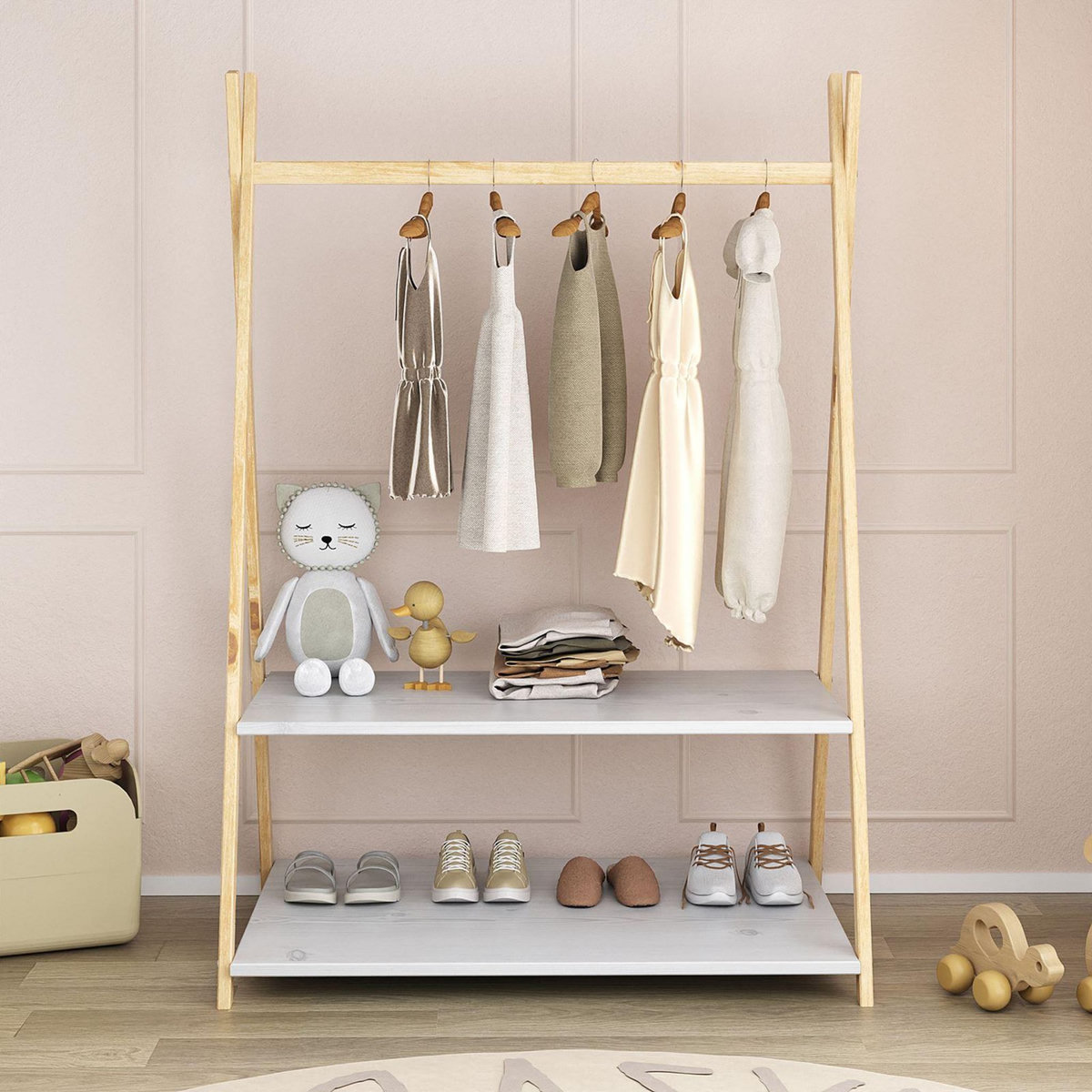 IDIMEX Penderie enfant DANILO avec étagères, en pin massif