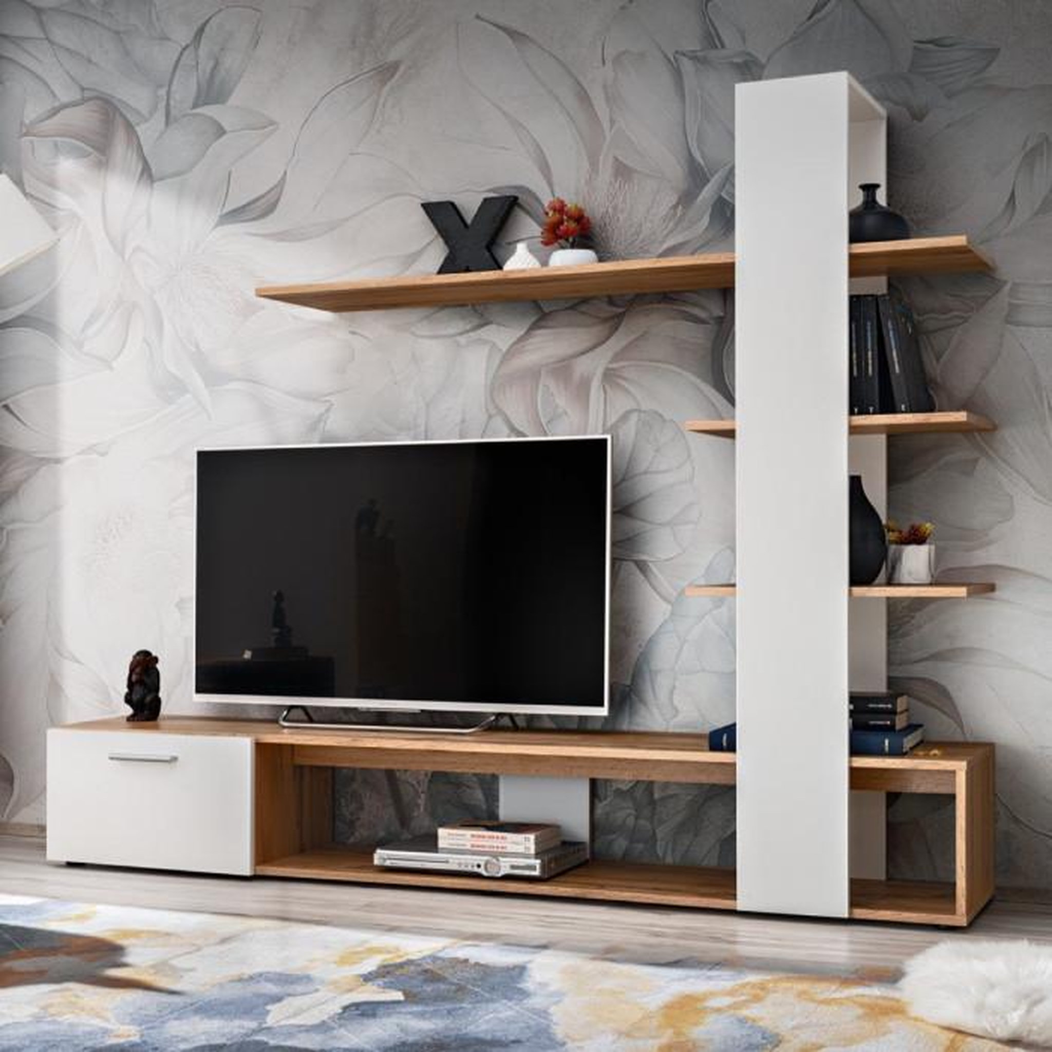 Voir la diapositive 1 : Paris Prix Ensemble Meuble TV Design  Eko  190cm Naturel & Blanc