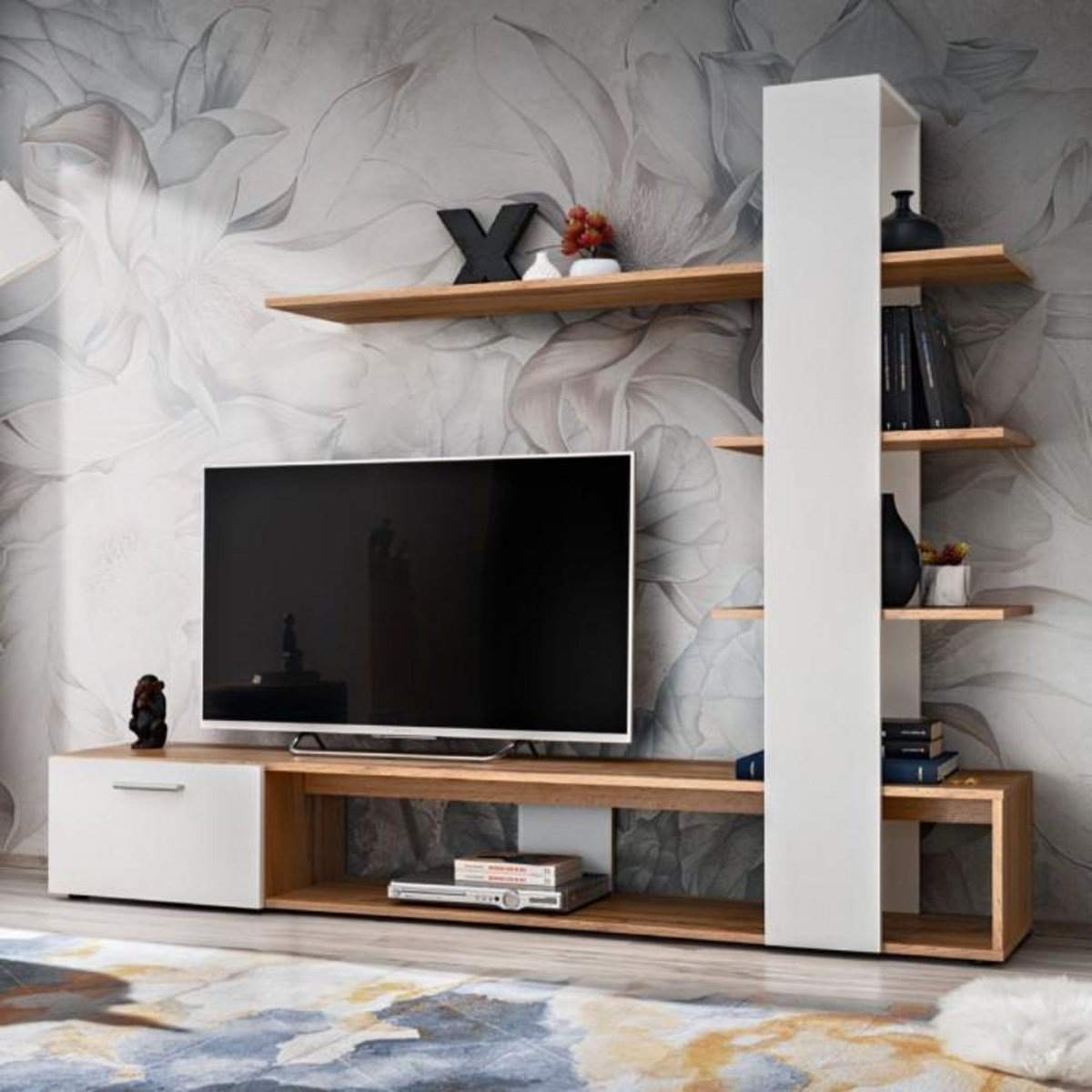 Paris Prix Ensemble Meuble TV Design  Eko  190cm Naturel & Blanc