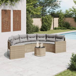 VIDAXL Canape de jardin table coussins demi-rond beige resine tressee
