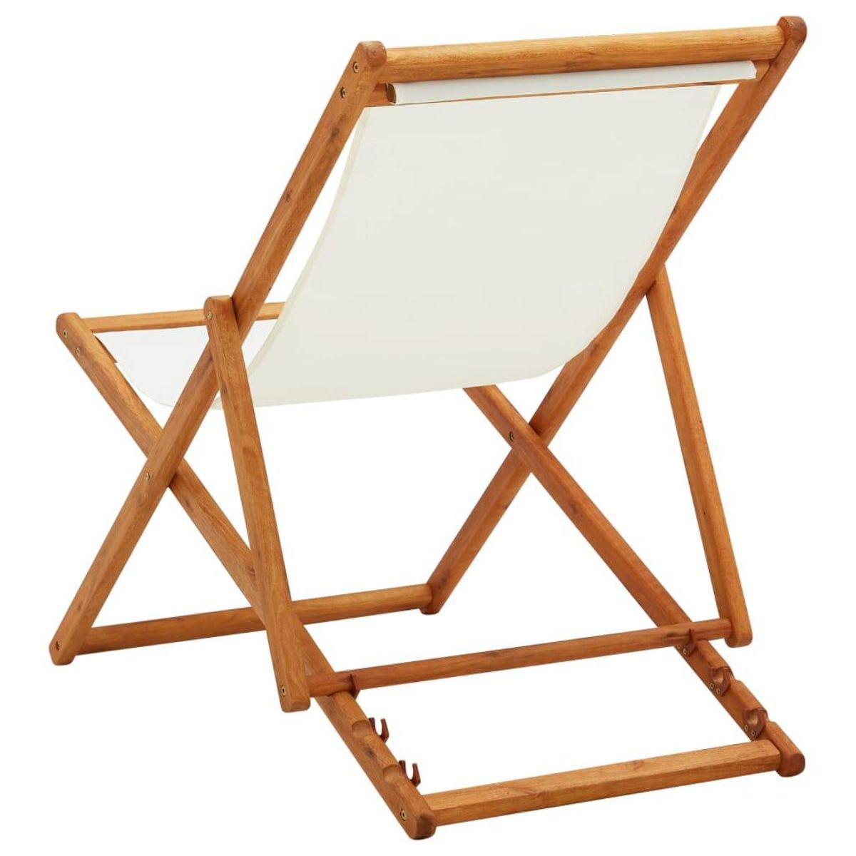 VIDAXL Chaise pliable de plage bois d'eucalyptus et tissu blanc creme