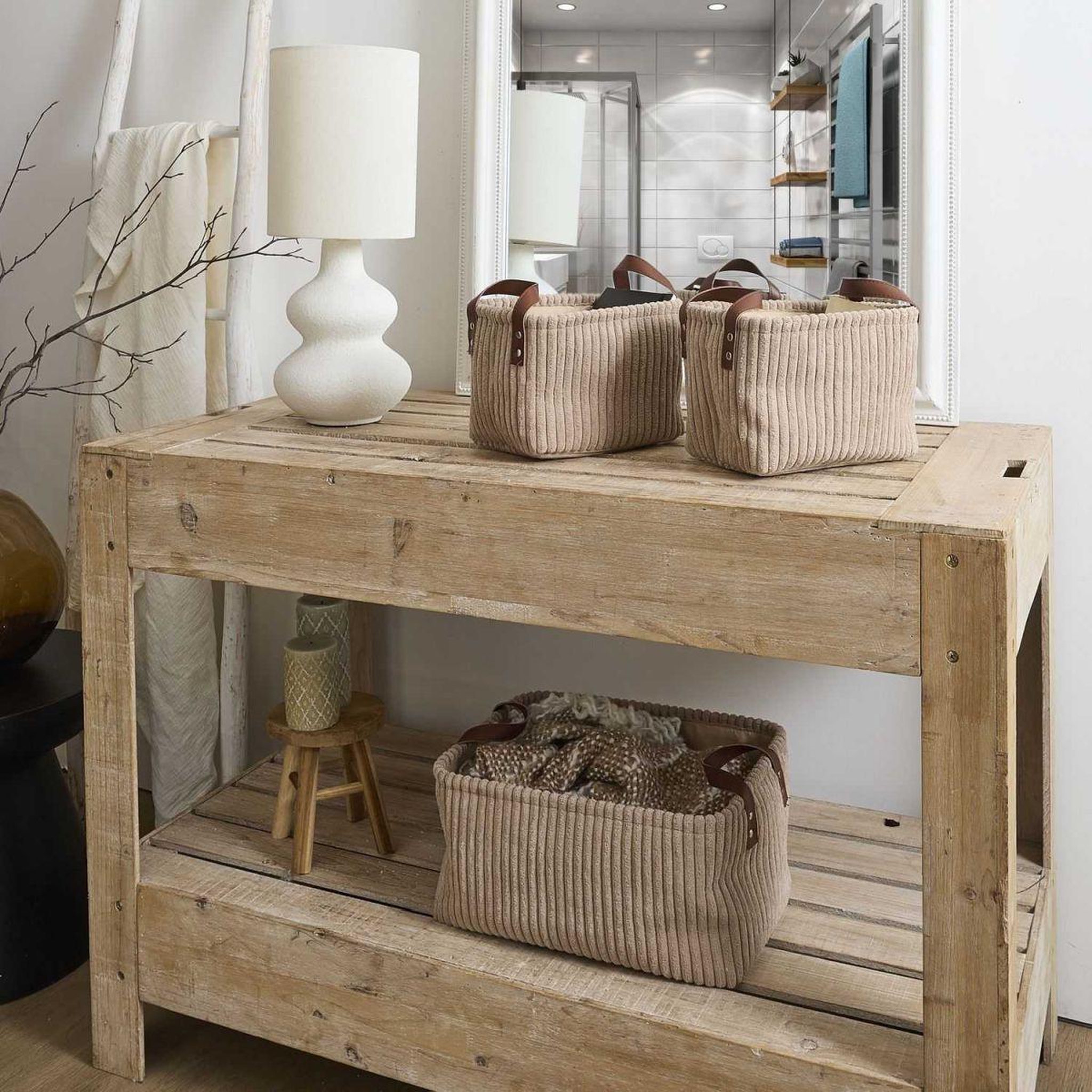 Voir la diapositive 5 : The Home Deco Factory Lot de 3 paniers de rangement  velours côtelé  36cm taupe