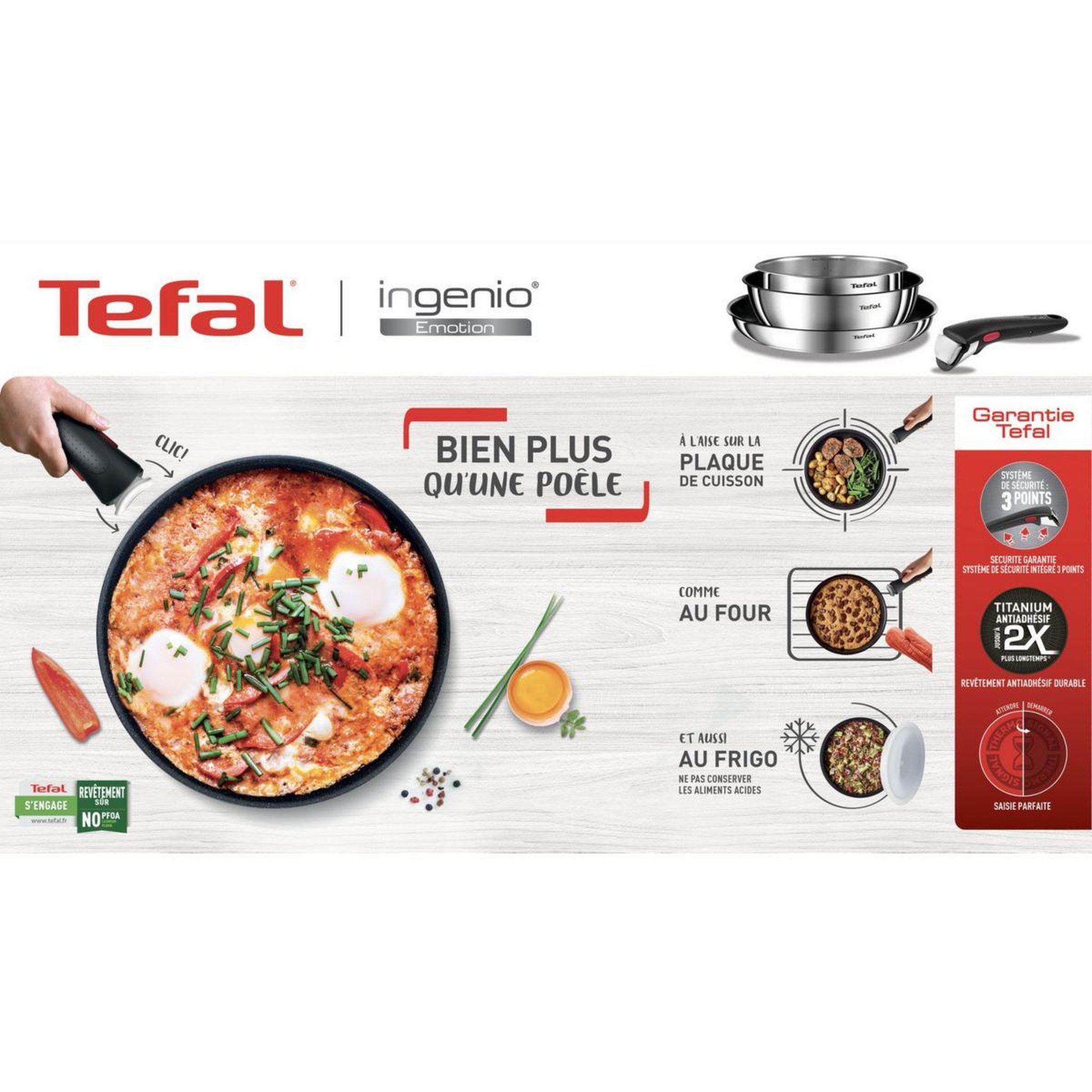 Voir la diapositive 2 : TEFAL Batterie de cuisine ingenio emotion 10pcs l897s104