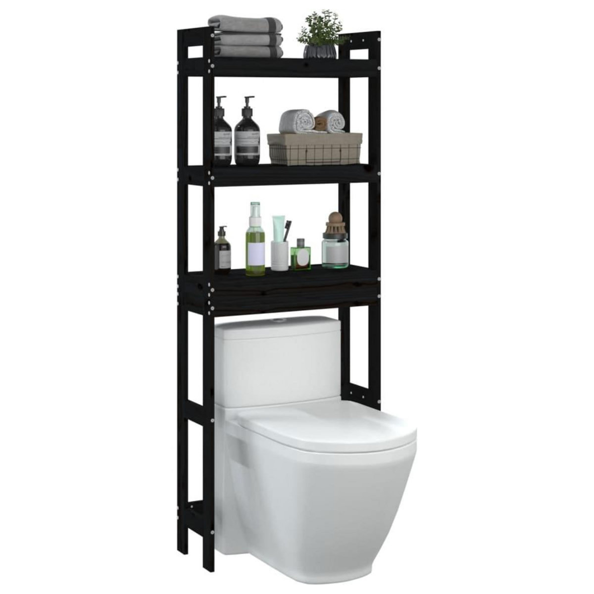 VIDAXL Etagere de toilette Noir 63x26x171 cm Bois de pin massif
