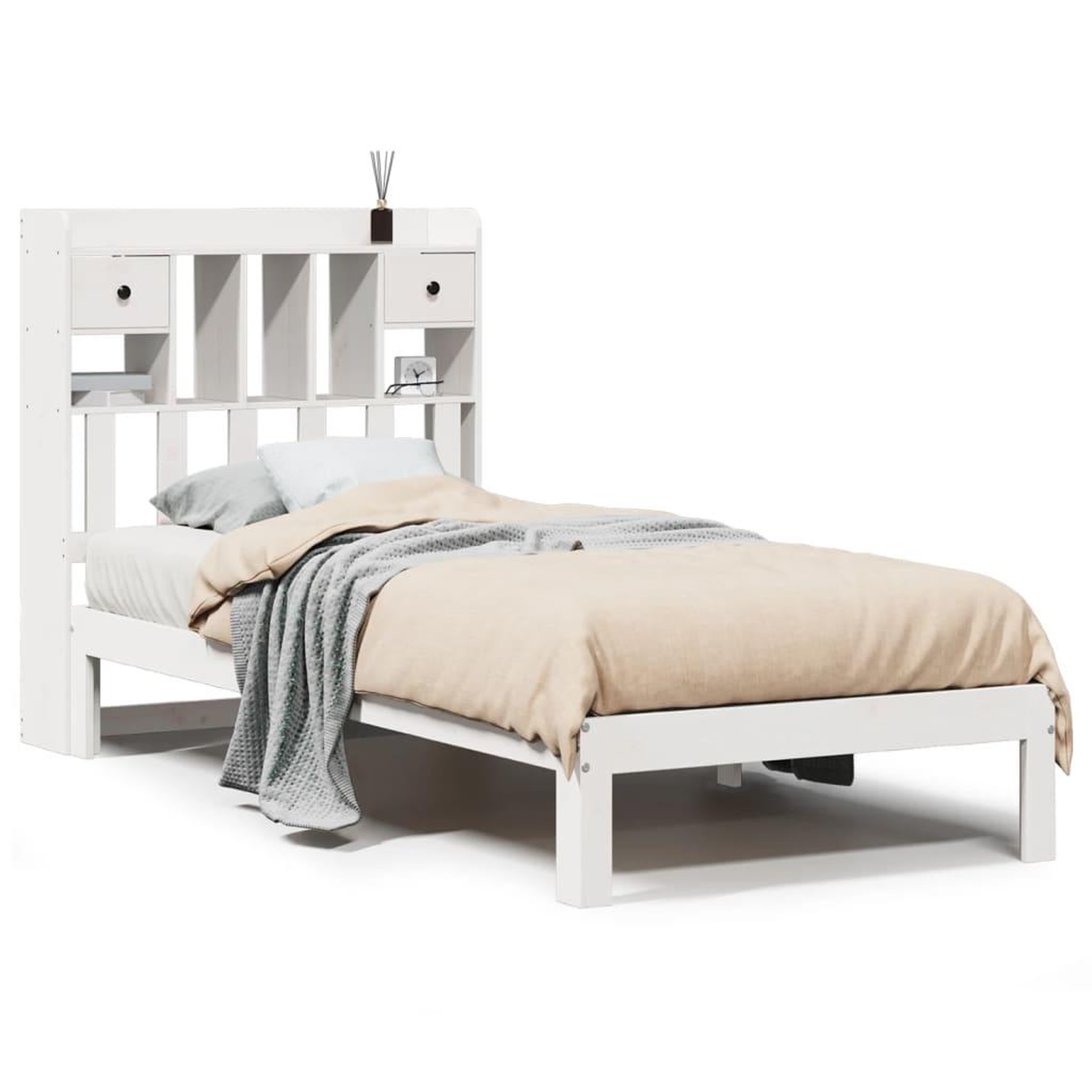 Voir la diapositive 2 : VIDAXL Lit bibliotheque sans matelas blanc 75x190cm bois de pin massif