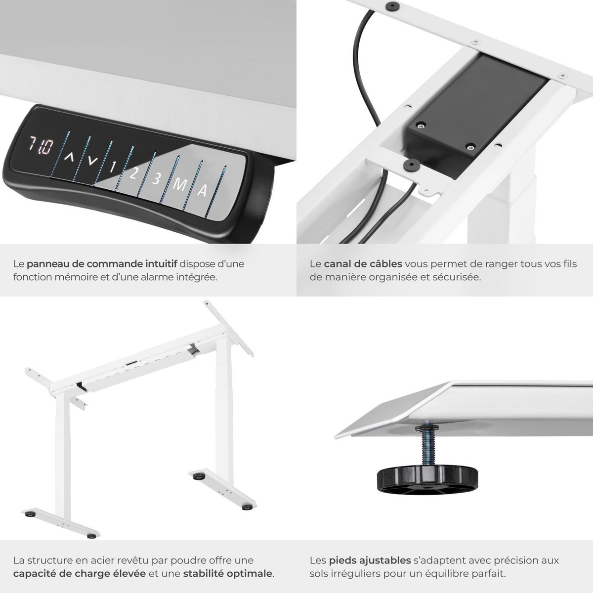 tectake Bureau assis debout réglable en hauteur électriquement avec 2 moteurs