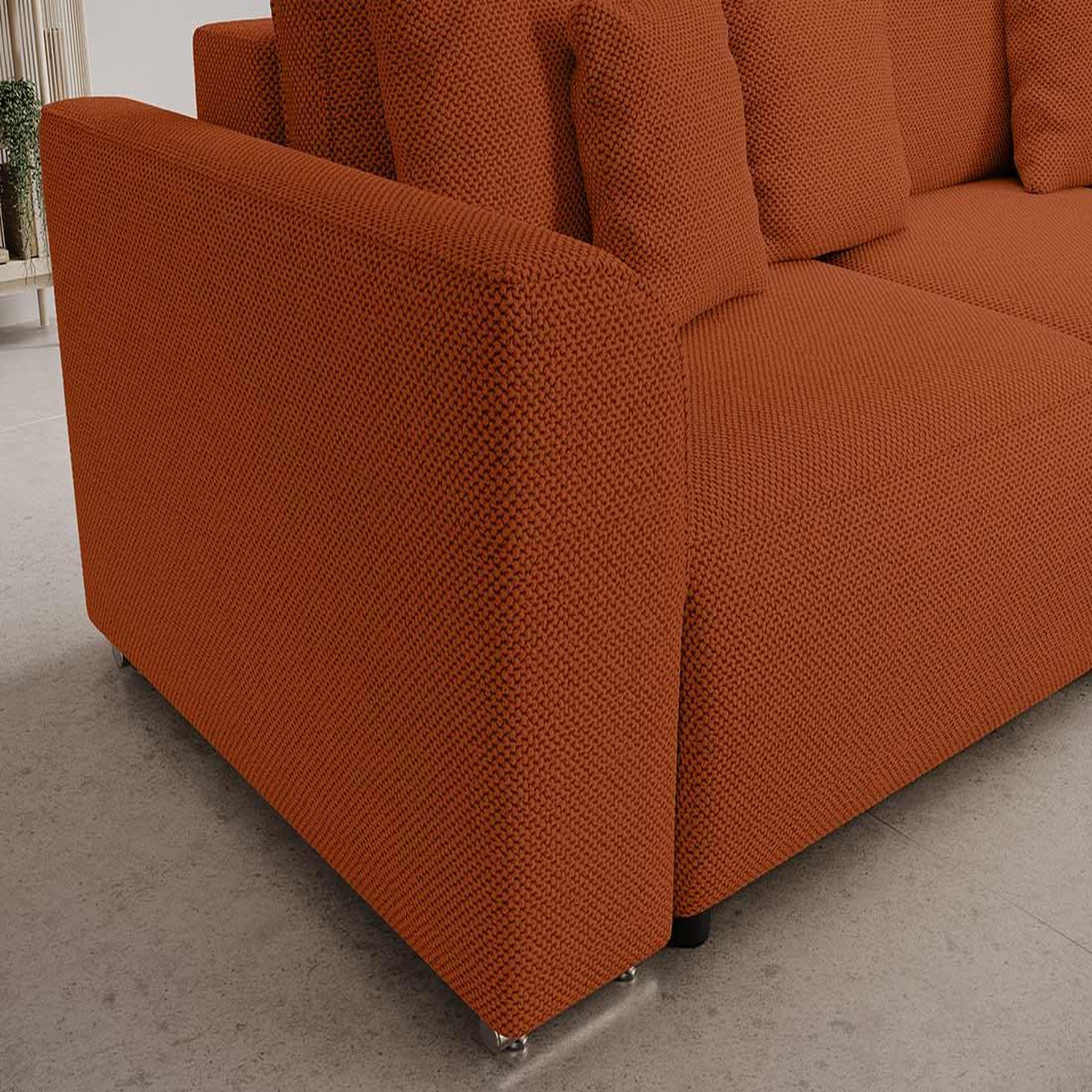 Voir la diapositive 5 : BEST MOBILIER Gabriel - canapé panoramique en u 7 places convertible avec coffre en tissu texturé