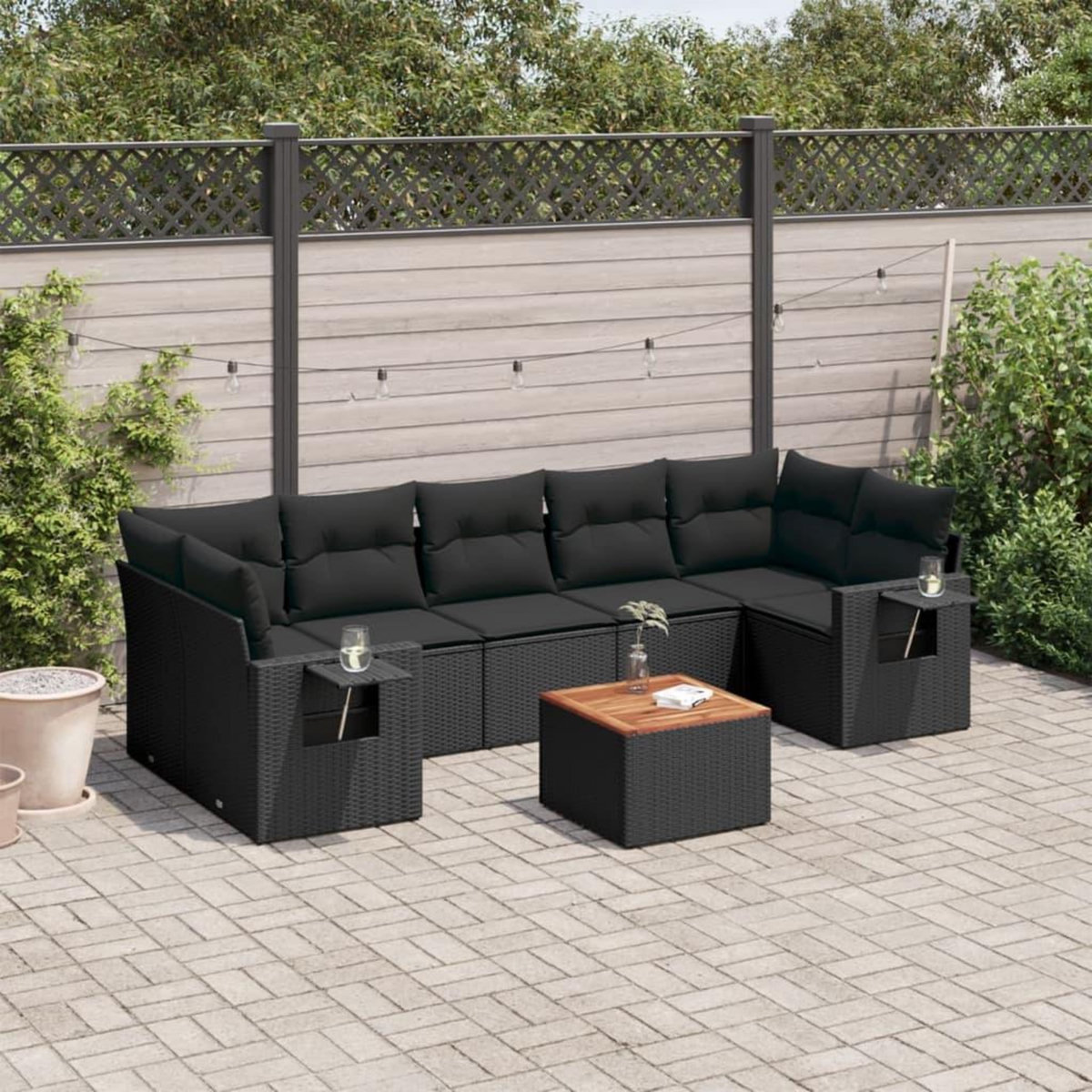 VIDAXL Salon de jardin 8 pcs avec coussins noir resine tressee