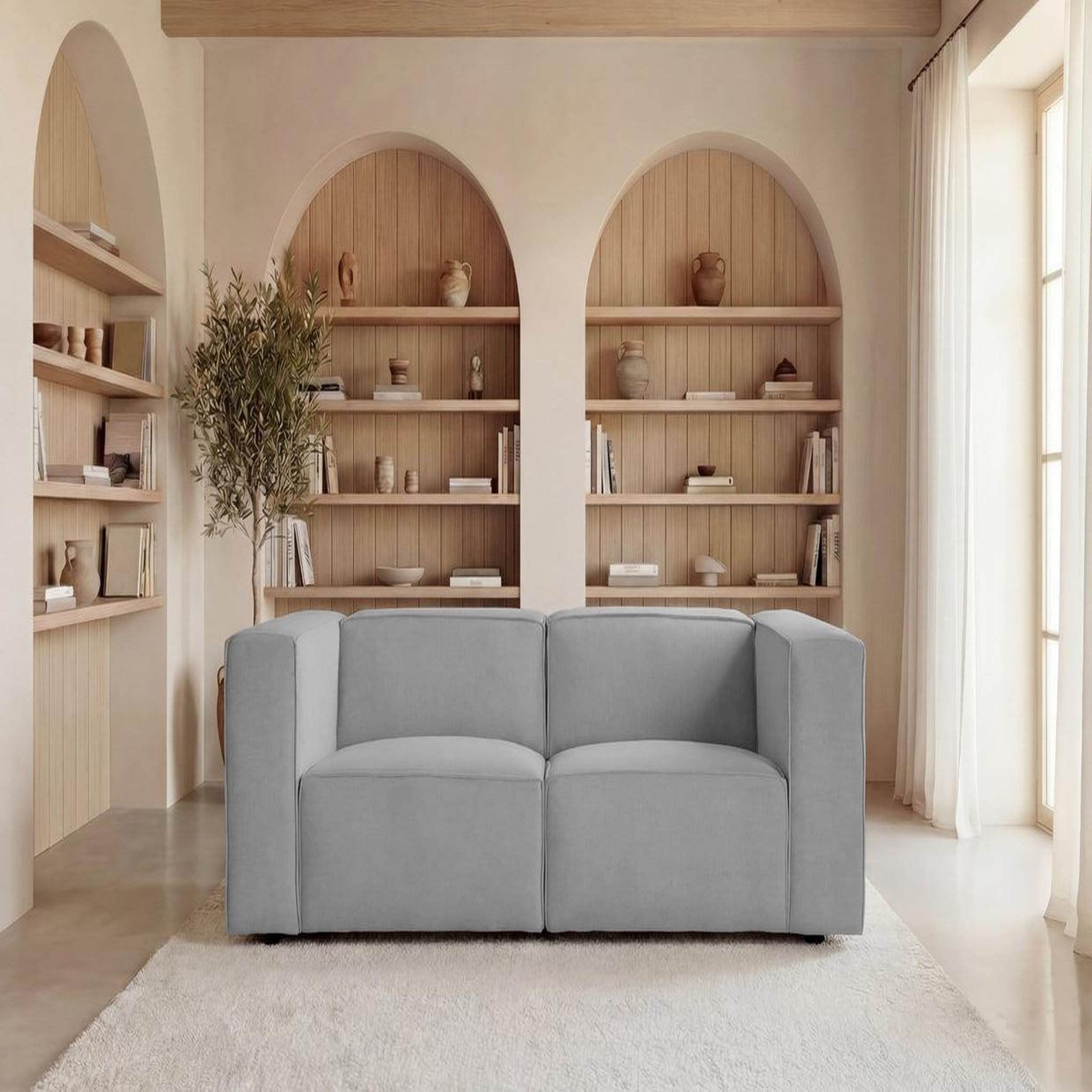 Voir la diapositive 3 : CASANOVA PARIS Mini basil - canapé droit tissu lisse 2 places