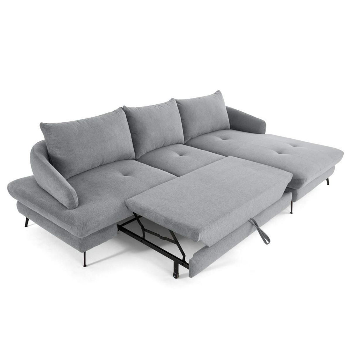 LISA DESIGN Ninon - canapé d'angle droit 4 places convertible avec coffre en tissu texturé