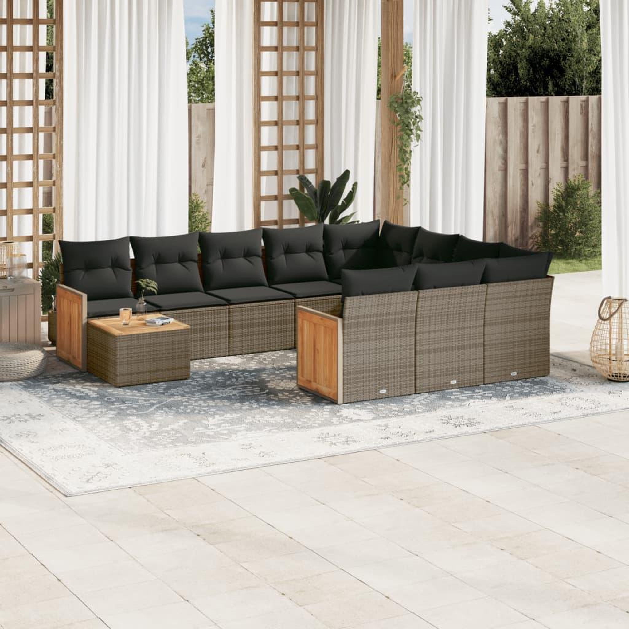 VIDAXL Salon de jardin 11 pcs avec coussins gris resine tressee