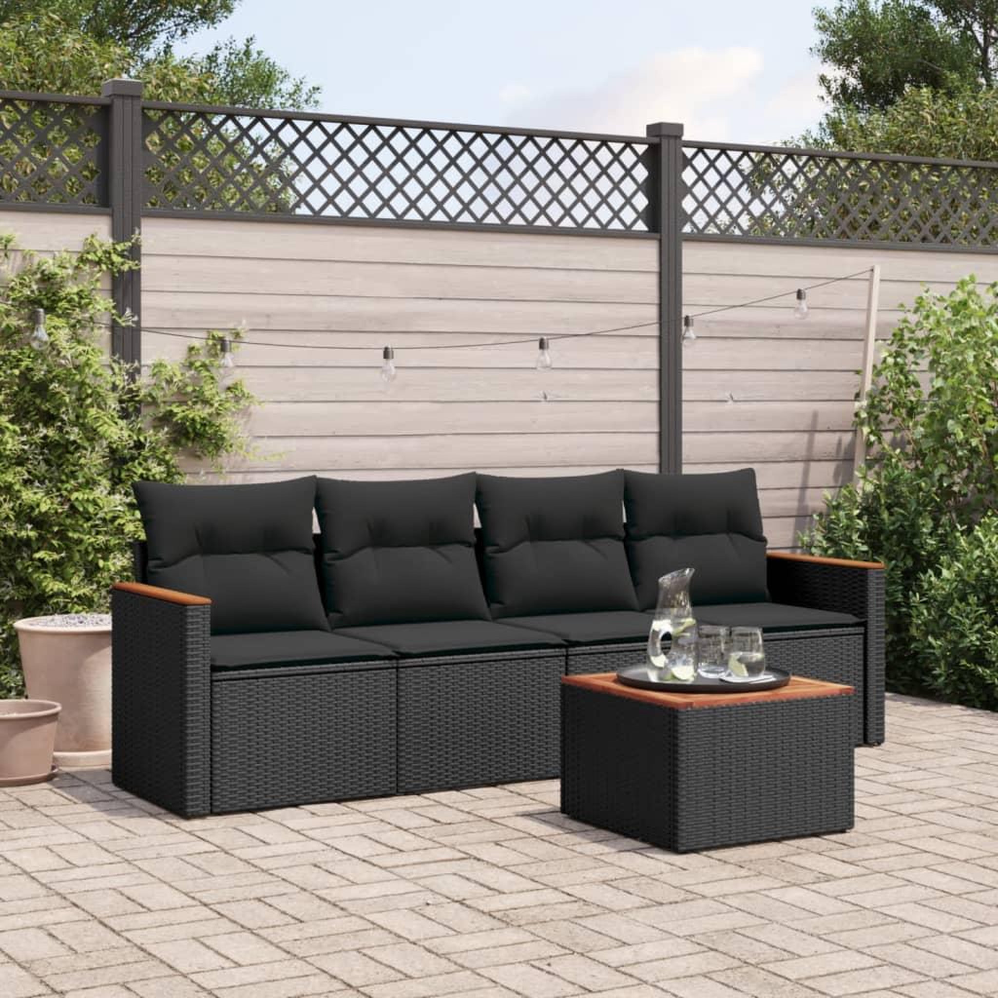 VIDAXL Salon de jardin 5 pcs avec coussins noir resine tressee