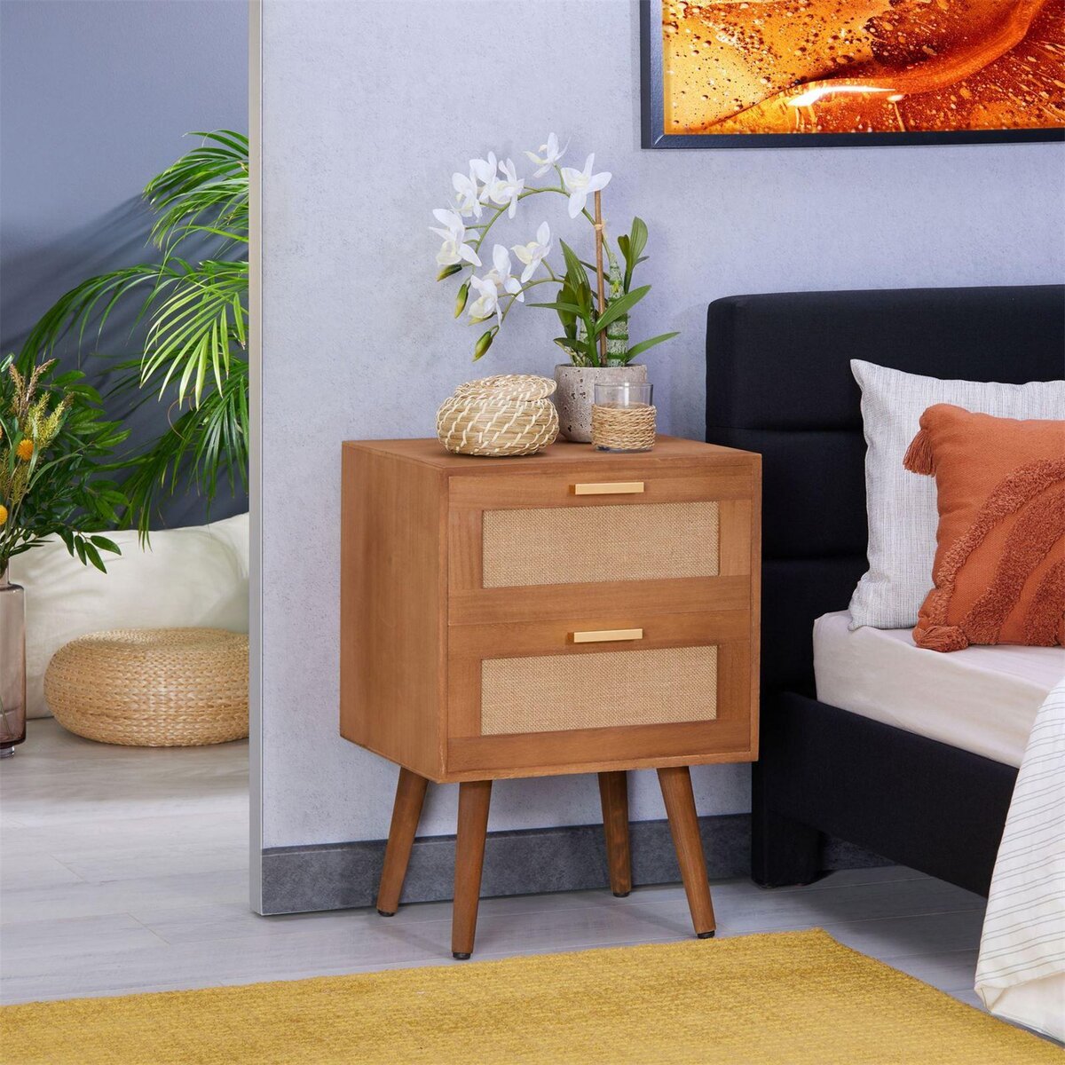 IDIMEX Table de chevet WAMAN 2 tiroirs, en bois de paulownia