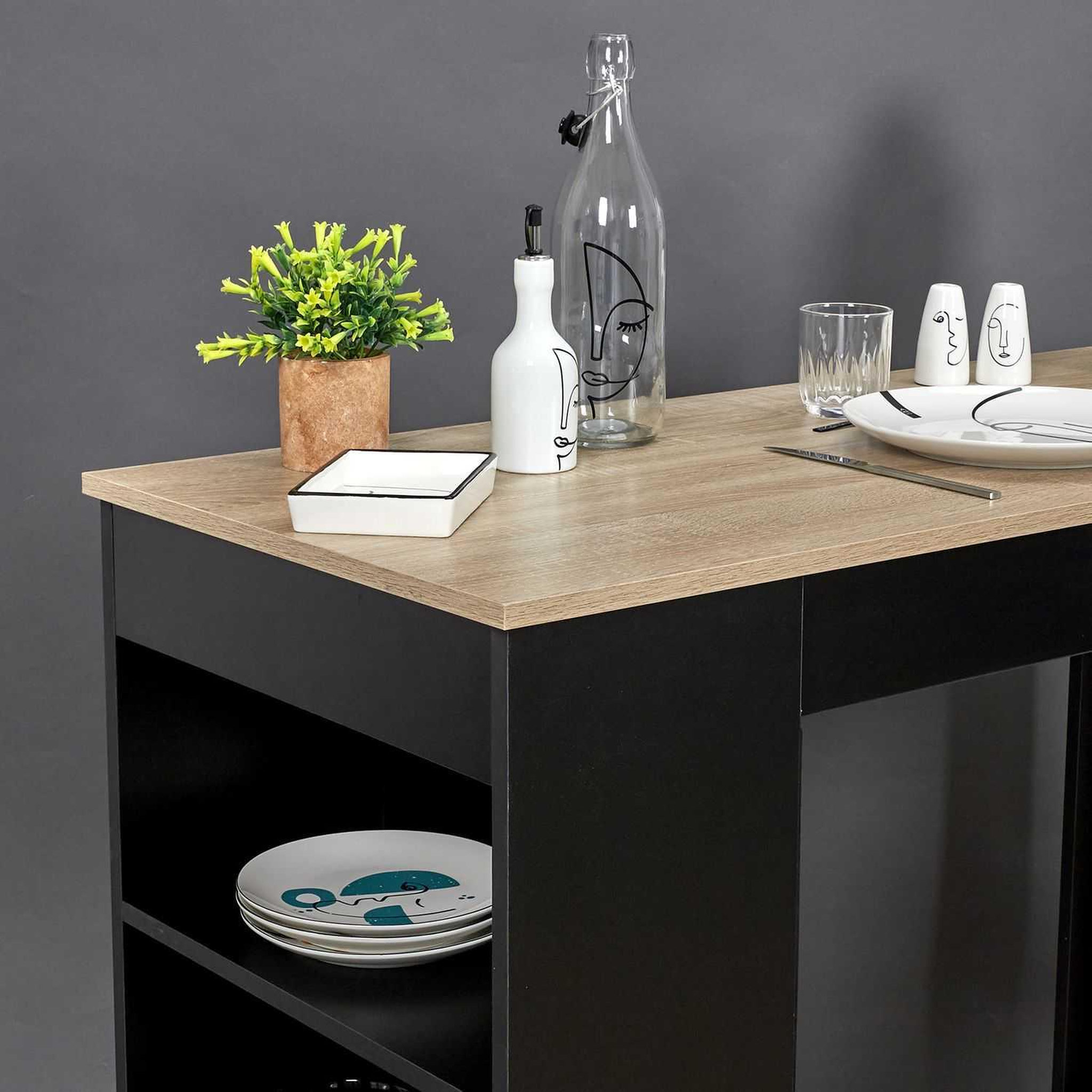 Voir la diapositive 3 : TOILINUX Table de bar mange debout cheers avec 4 niches de rangement en mdf - noir et marron