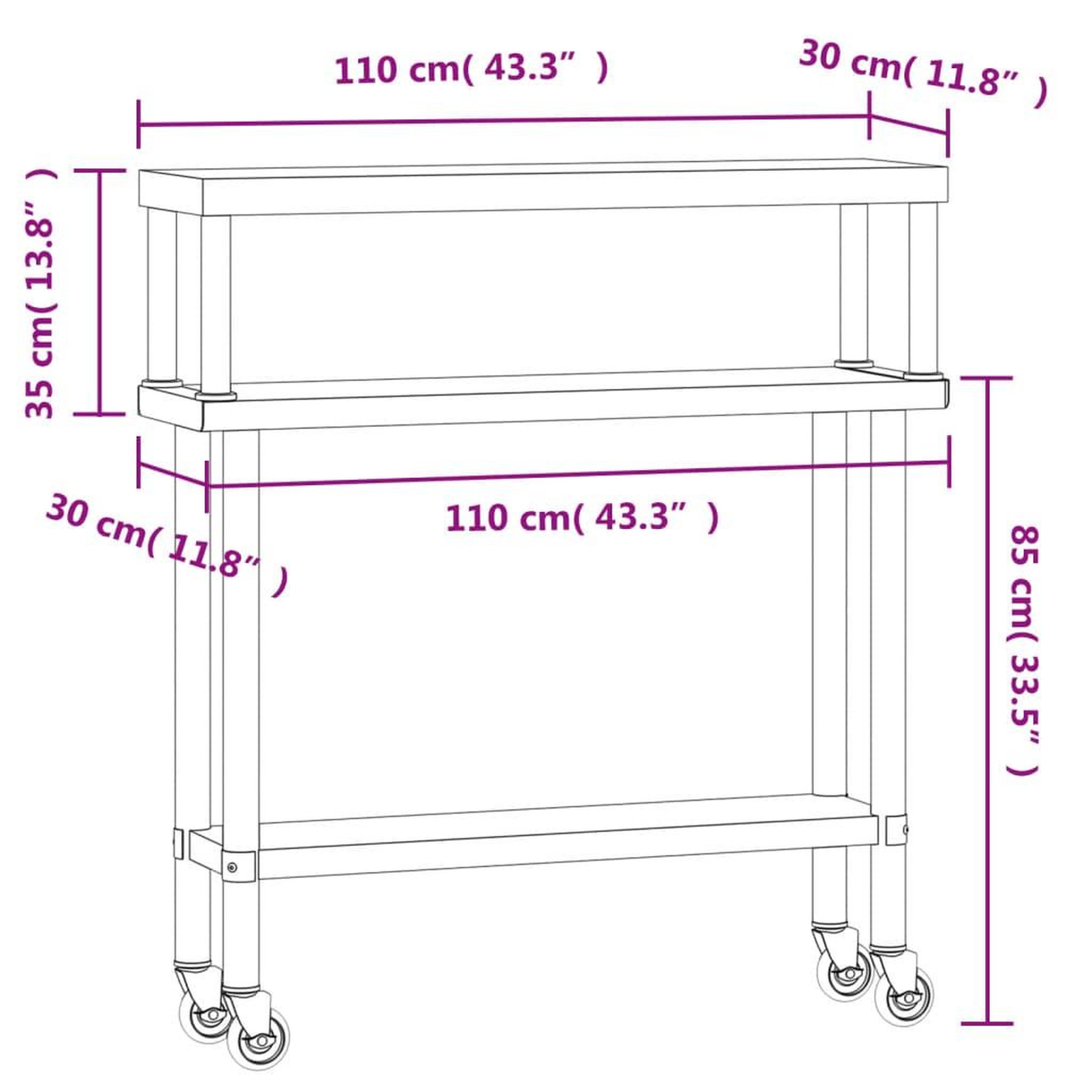 Voir la diapositive 6 : VIDAXL Table de travail de cuisine avec etagere 110x30x120 cm inox