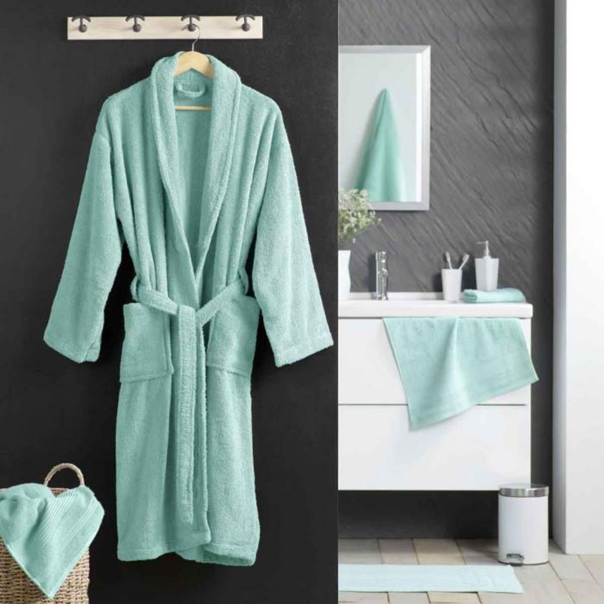 Paris Prix Peignoir Col Châle en Coton  Tendresse  Céladon