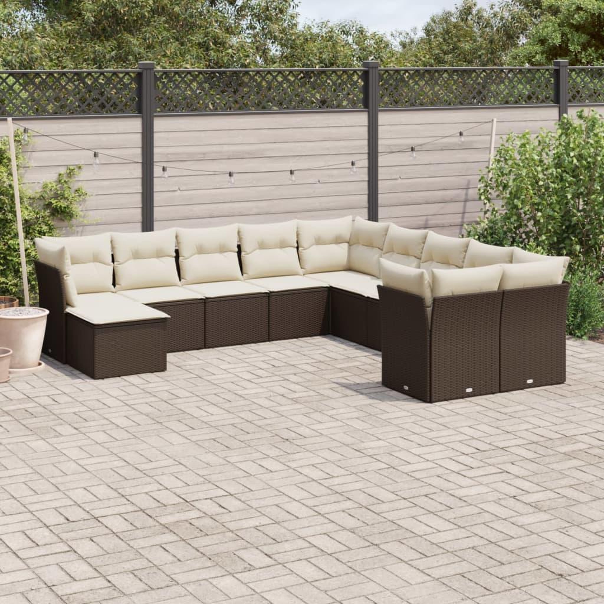 VIDAXL Salon de jardin et coussins 11 pcs marron resine tressee