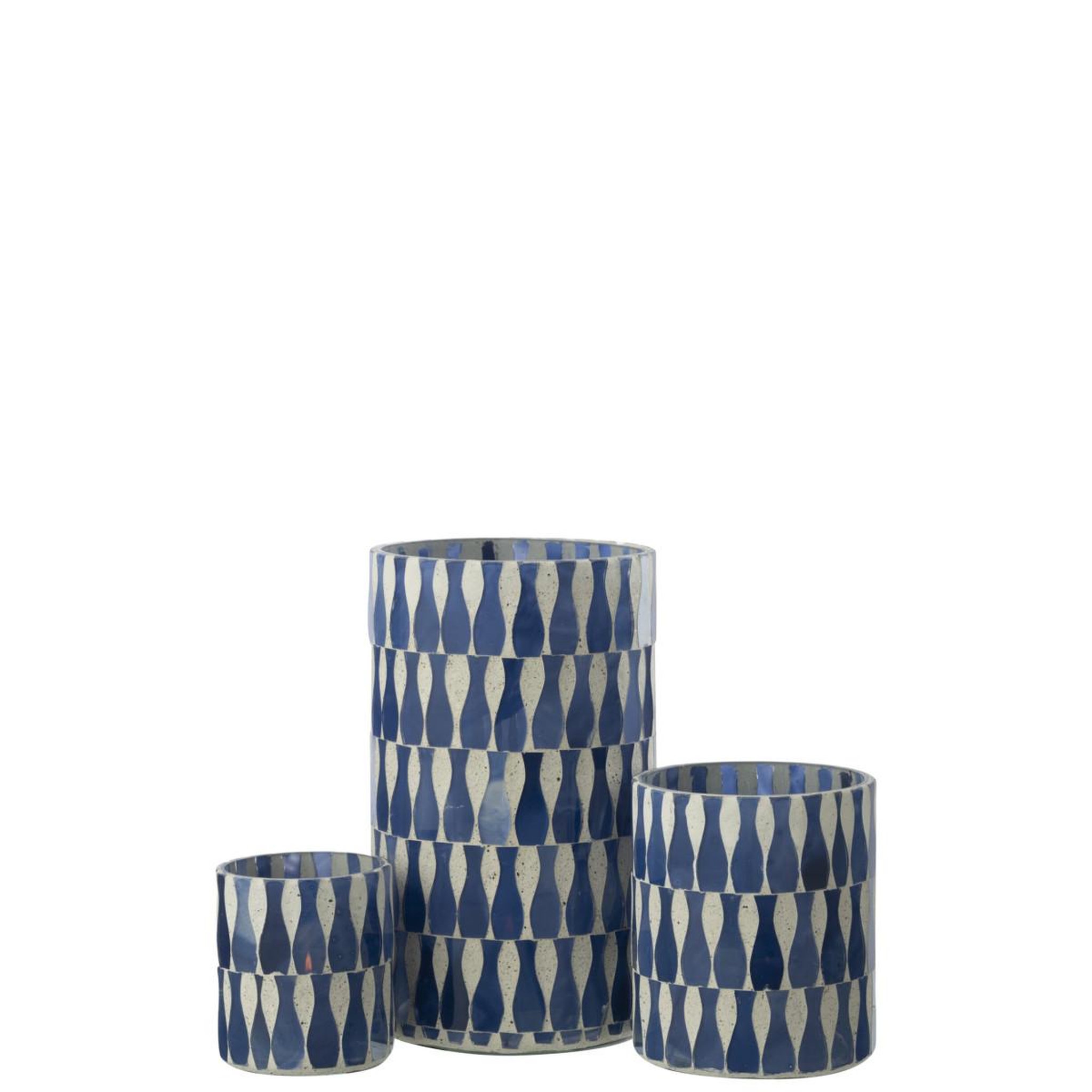 Voir la diapositive 4 : J-LINE Photophore déco en verre  santorin  18cm bleu