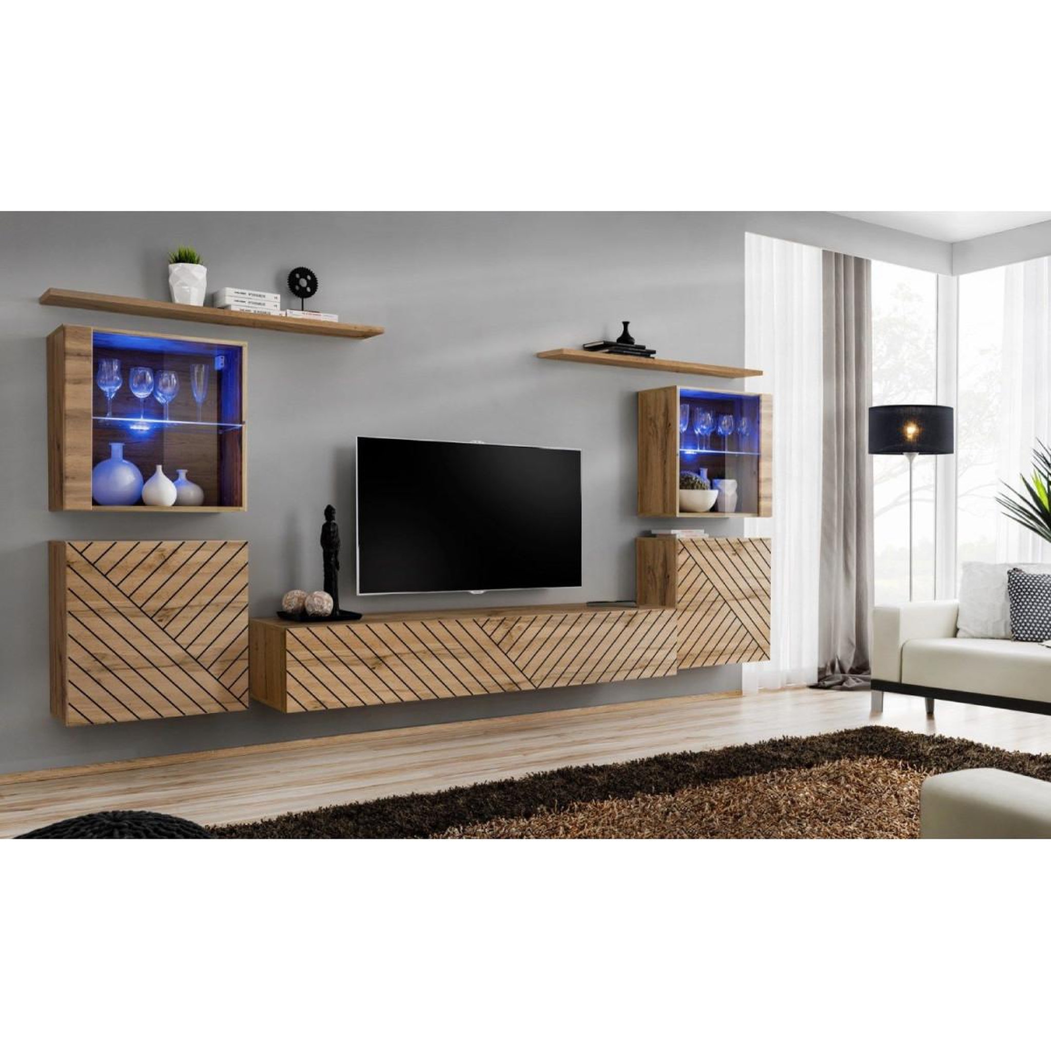 Voir la diapositive 2 : Paris Prix Ensemble meuble tv  switch lamel xiv  320cm naturel