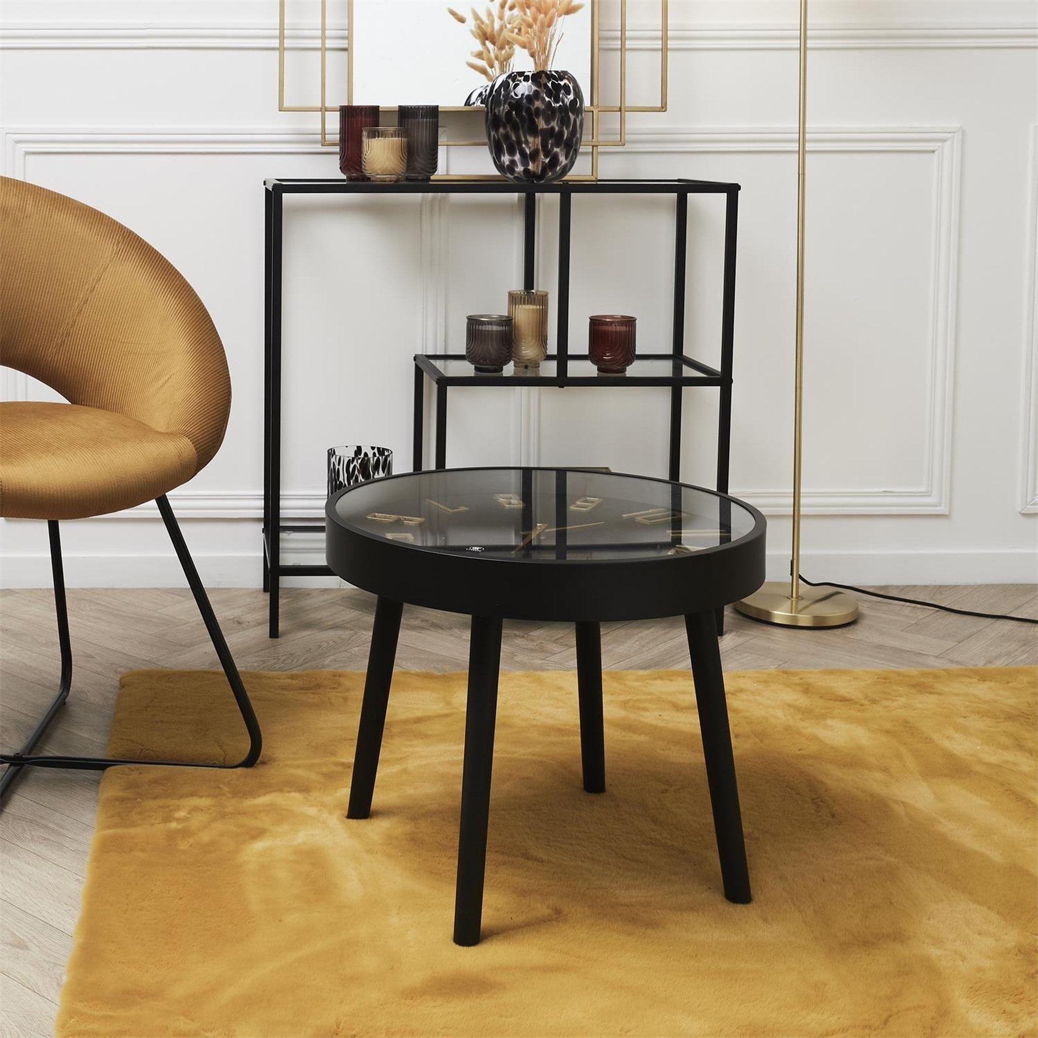 Voir la diapositive 6 : The Home Deco Factory Table d'appoint avec horloge - diam. 50 cm x h. 43,5 cm - noir