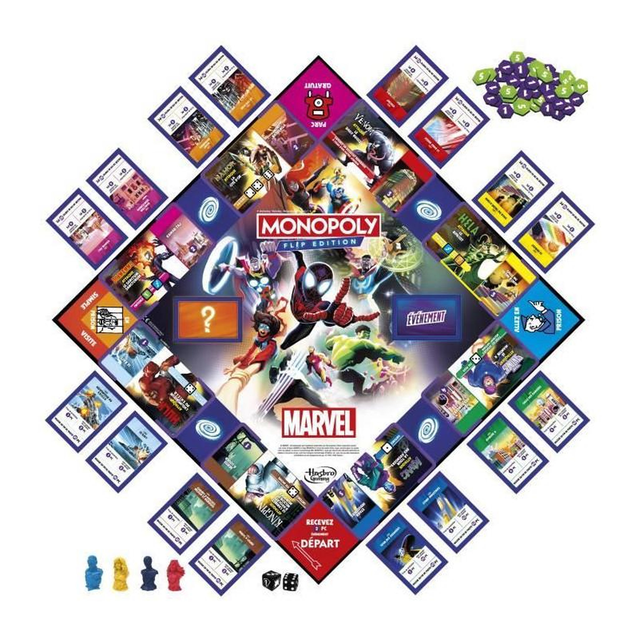 Voir la diapositive 5 : Marvel Jeu de société Hasbro Monopoly Flip Edition Marvel