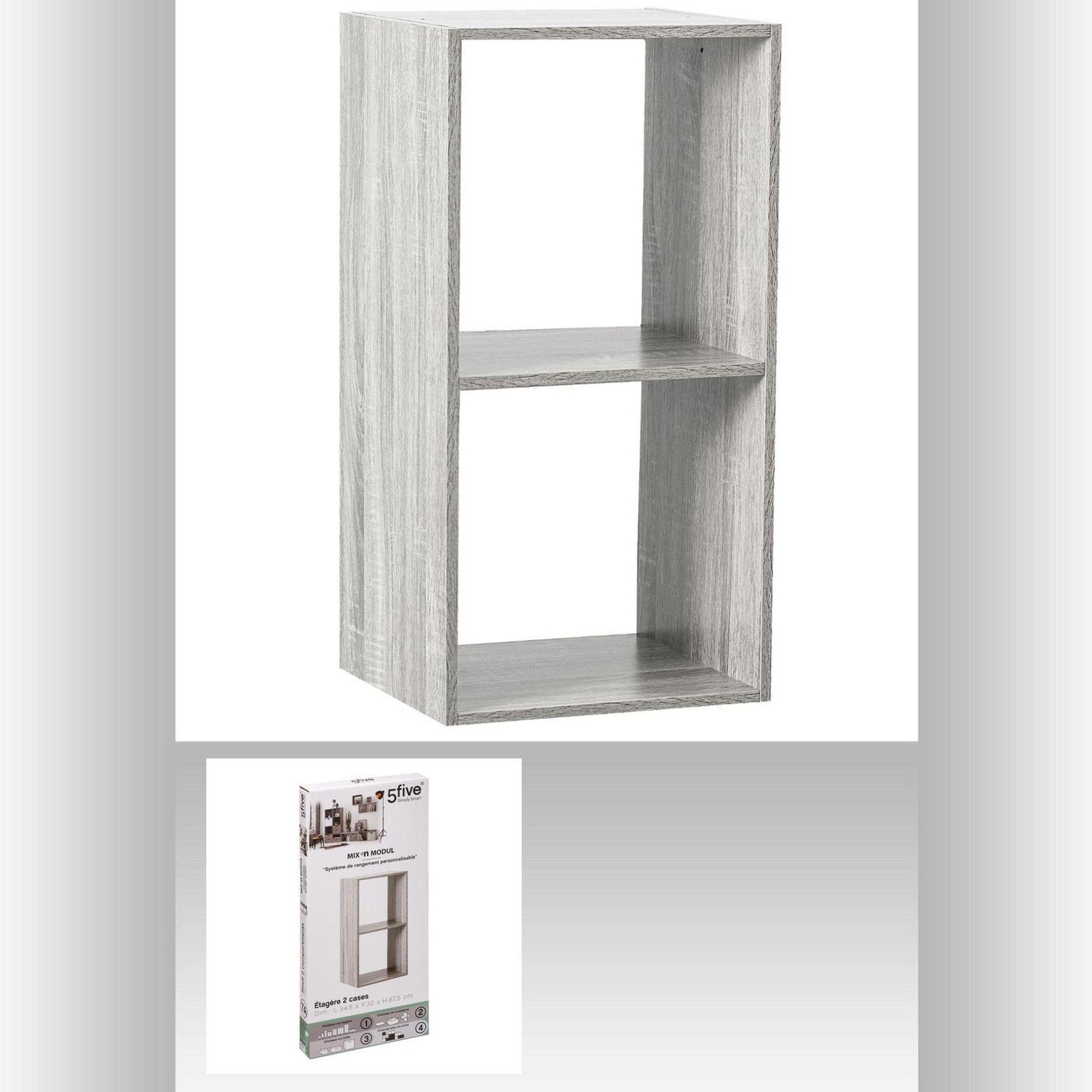 Voir la diapositive 2 : ATMOSPHERA Etagère 2 cases mix - p. 34,5 cm x h. 67,5 cm - gris