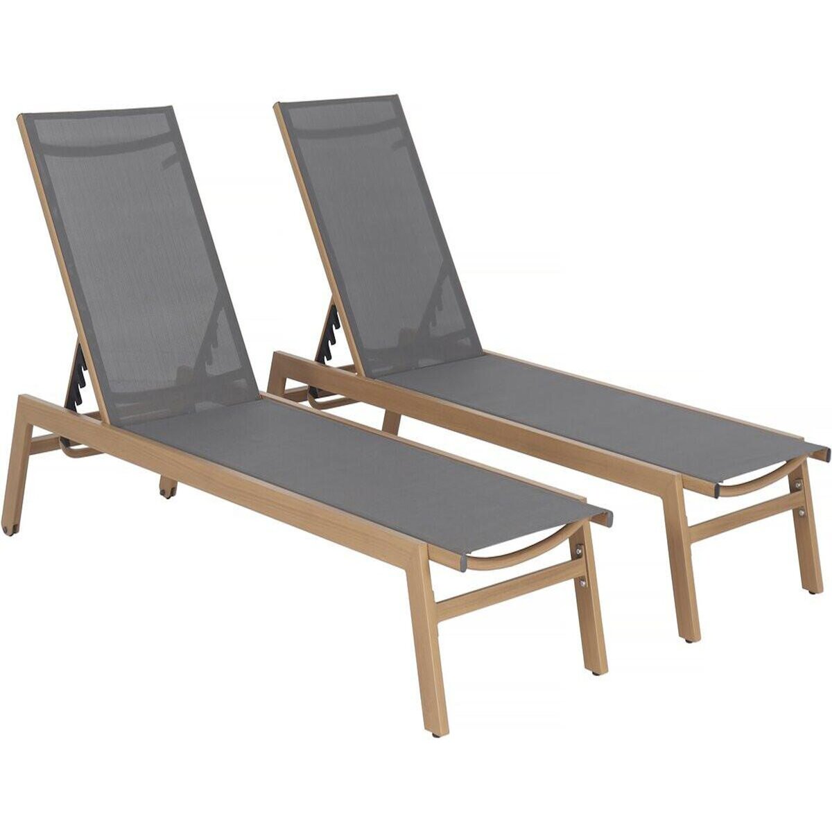 Habitat et Jardin Lot de 2 bains de soleil en aluminium imitation bois  Elysia  - Gris