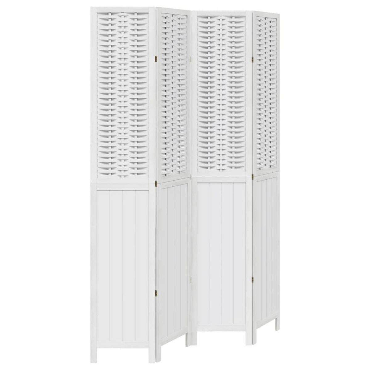 VIDAXL Cloison de separation 4 panneaux blanc bois de paulownia massif