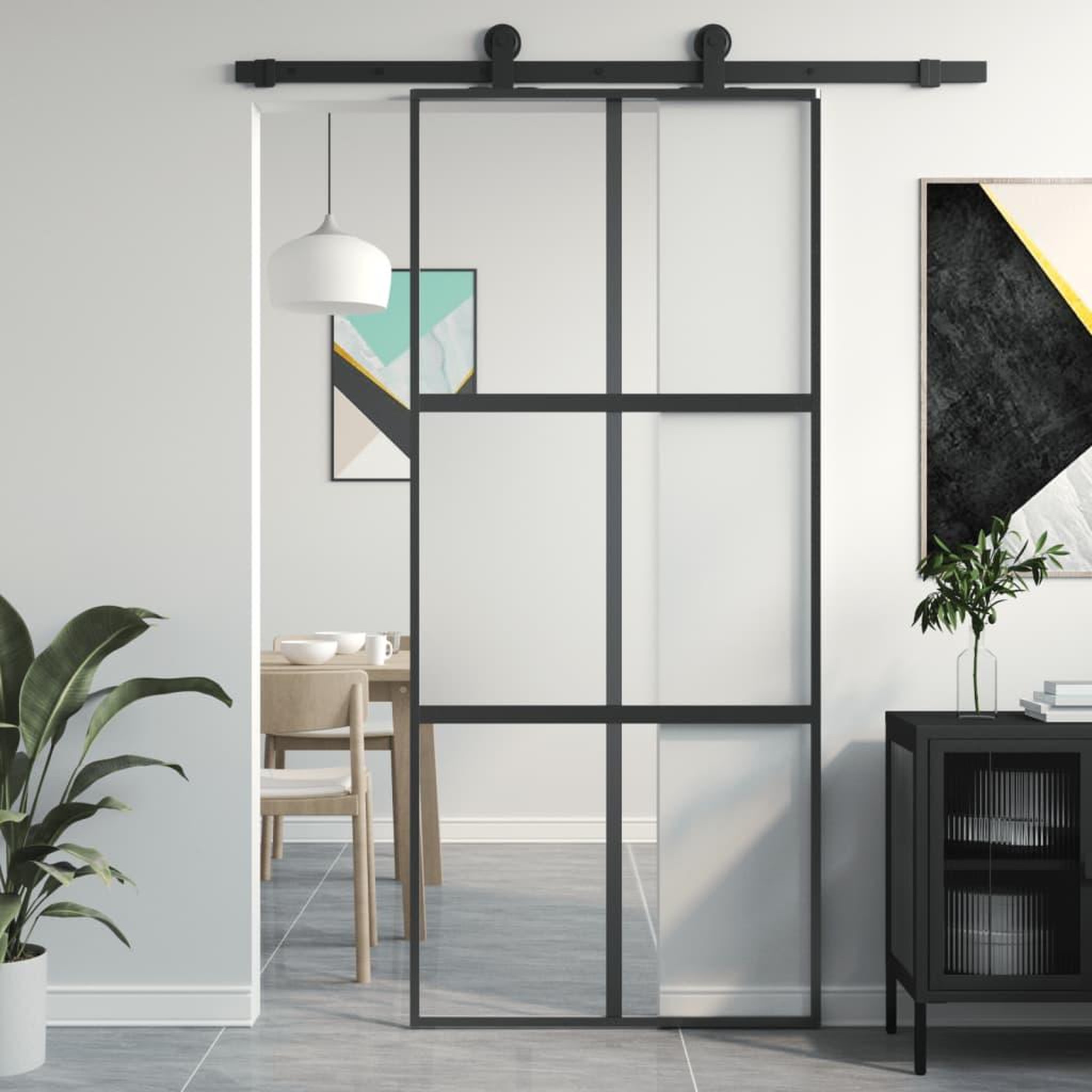 VIDAXL Porte coulissante noir 90x205 cm verre trempe aluminium