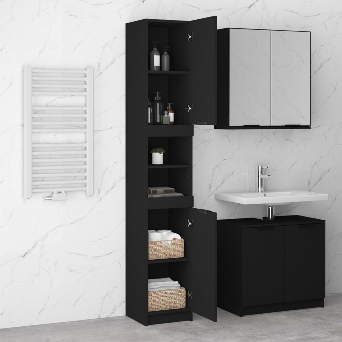 VIDAXL Armoire de salle de bain noir 32x34x188,5 cm bois d'ingenierie
