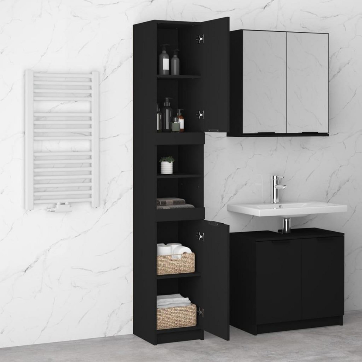 VIDAXL Armoire de salle de bain noir 32x34x188,5 cm bois d'ingenierie