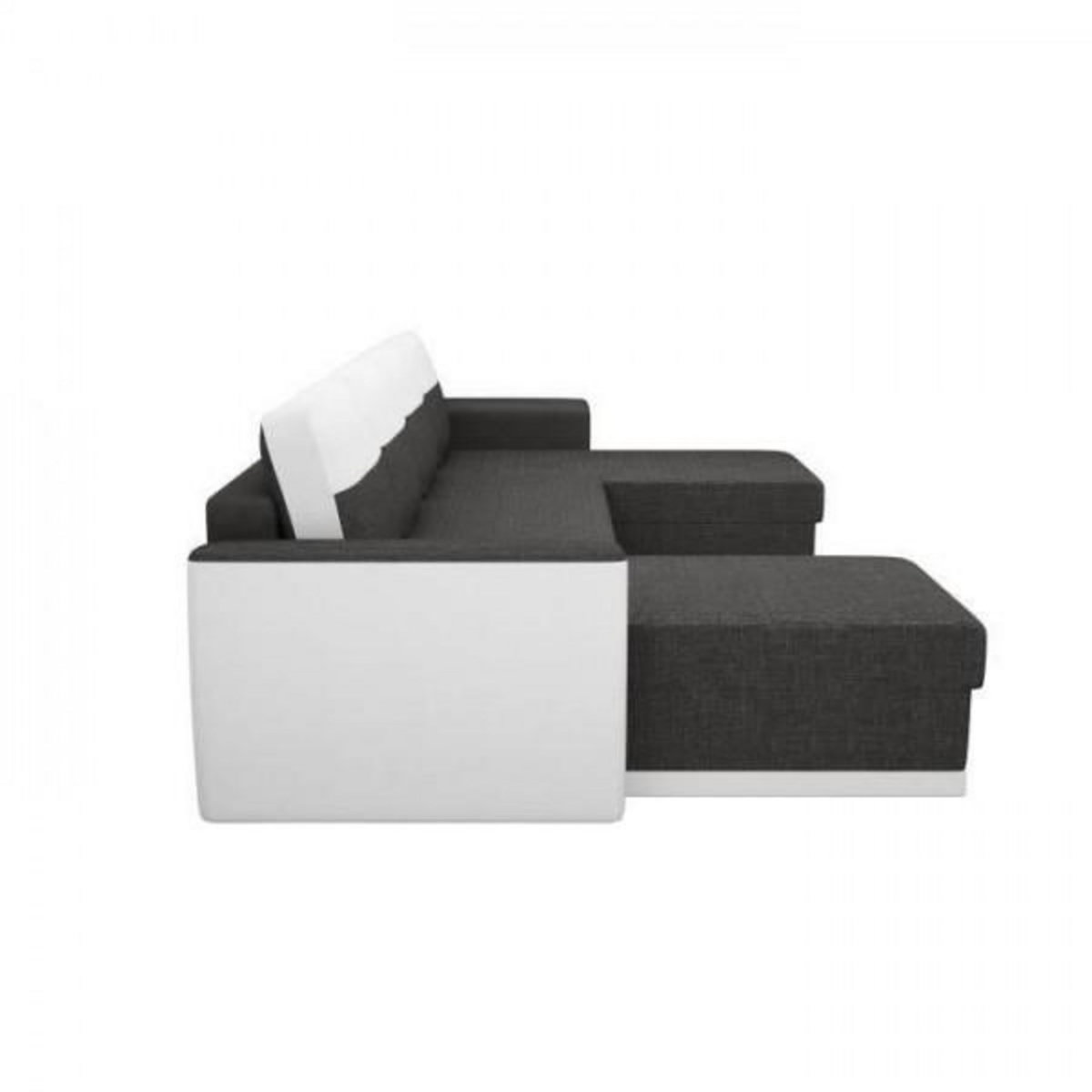 MARKET24 Canapé d'angle panoramique convertible 5 places JAMES - Simili et tissu Blanc et Anthracite - L 298 x P 142 x H 85 cm