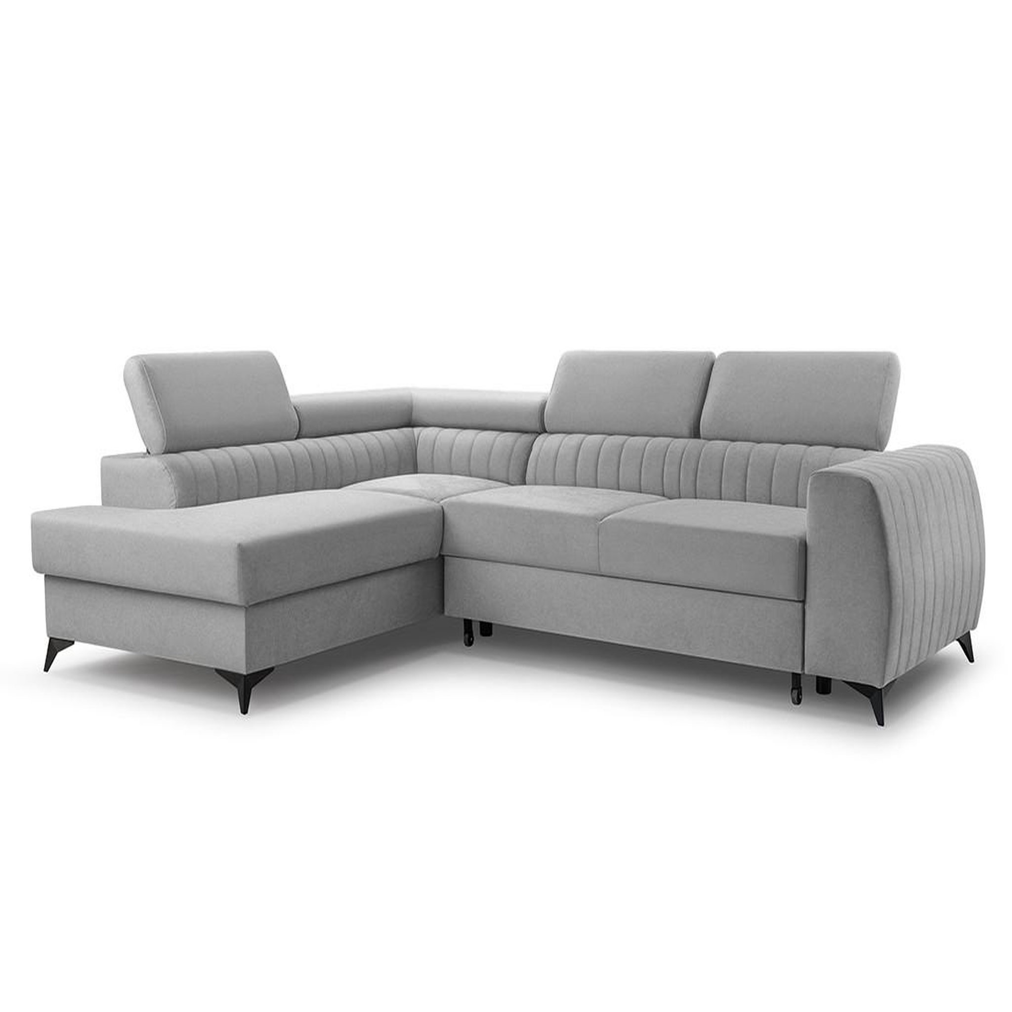 Voir la diapositive 2 : BEST MOBILIER Aneta - canapé d'angle gauche 5 places - convertible avec coffre et têtières - en velours