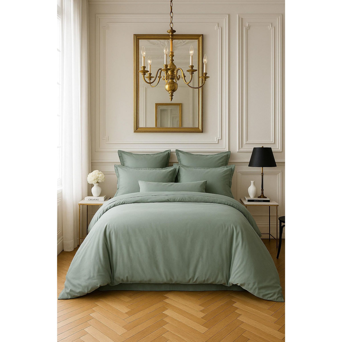 BATON ROUGE Housse de couette 100% satin de coton 105 fils celadon