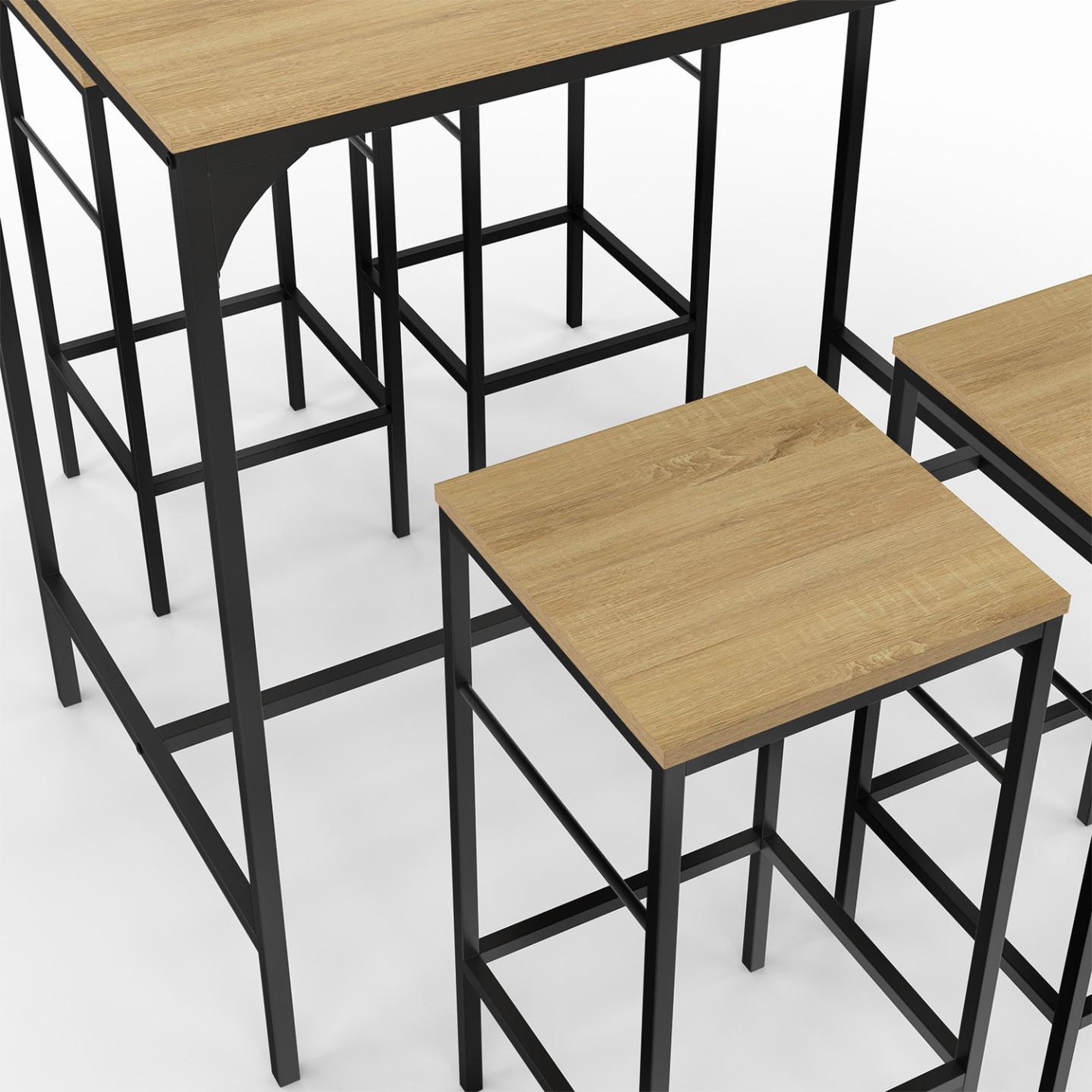 Voir la diapositive 6 : ID MARKET Ensemble table haute de bar detroit 100 cm et 4 tabourets bois et métal noir design industriel