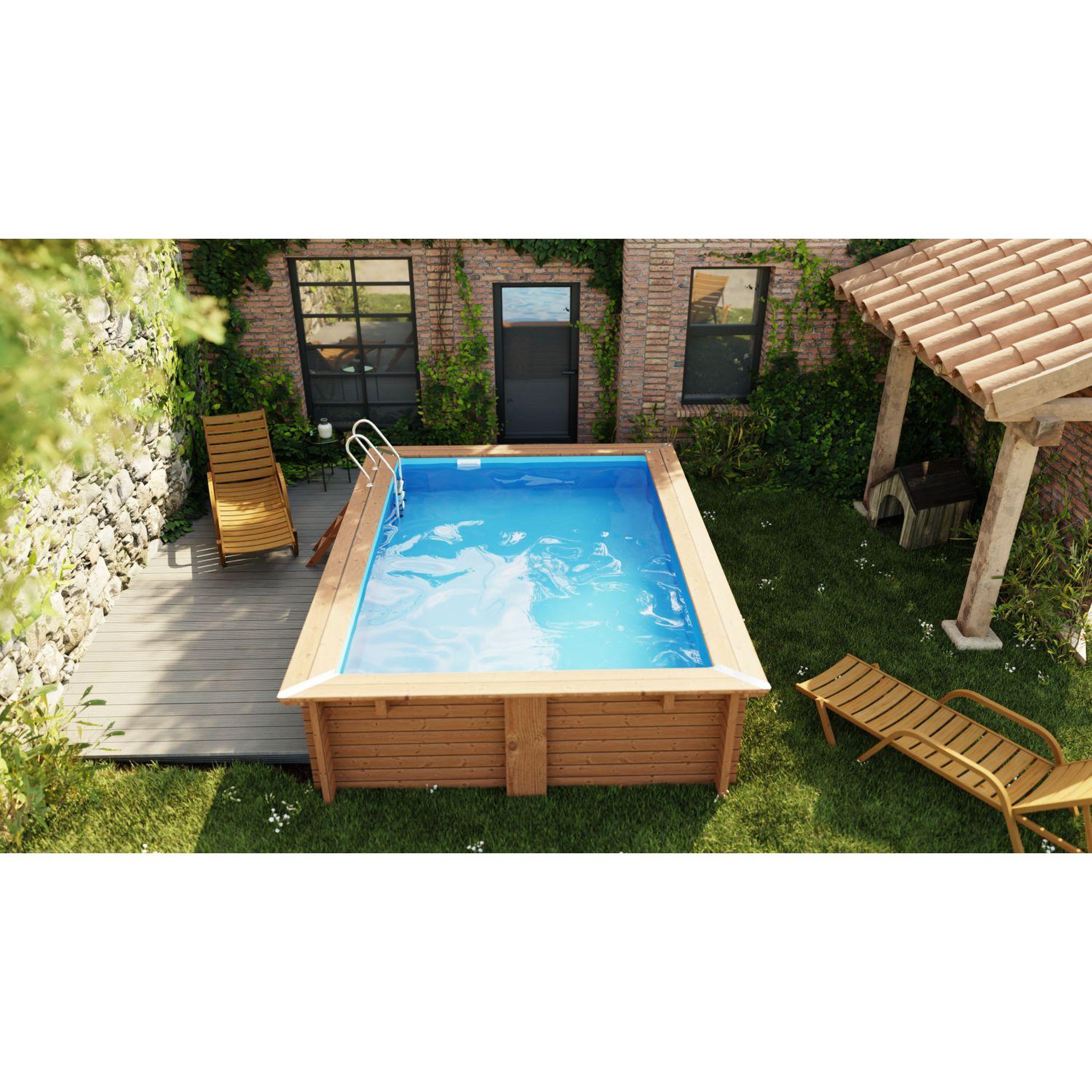 Voir la diapositive 2 : GRE Piscine hors sol bois rectangulaire - 420x270x117cm - MARBELLA 2