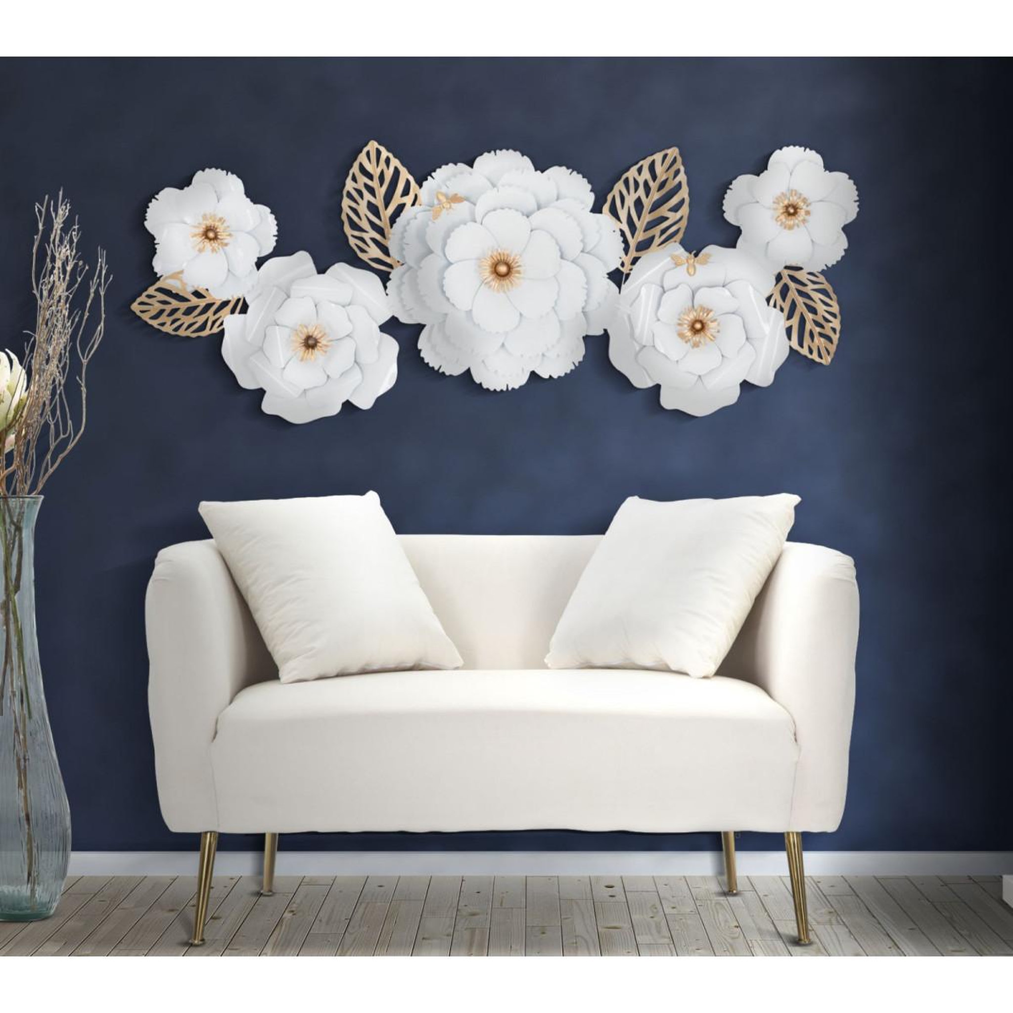 Voir la diapositive 5 : Paris Prix Décoration murale en métal  foral  158cm blanc & or