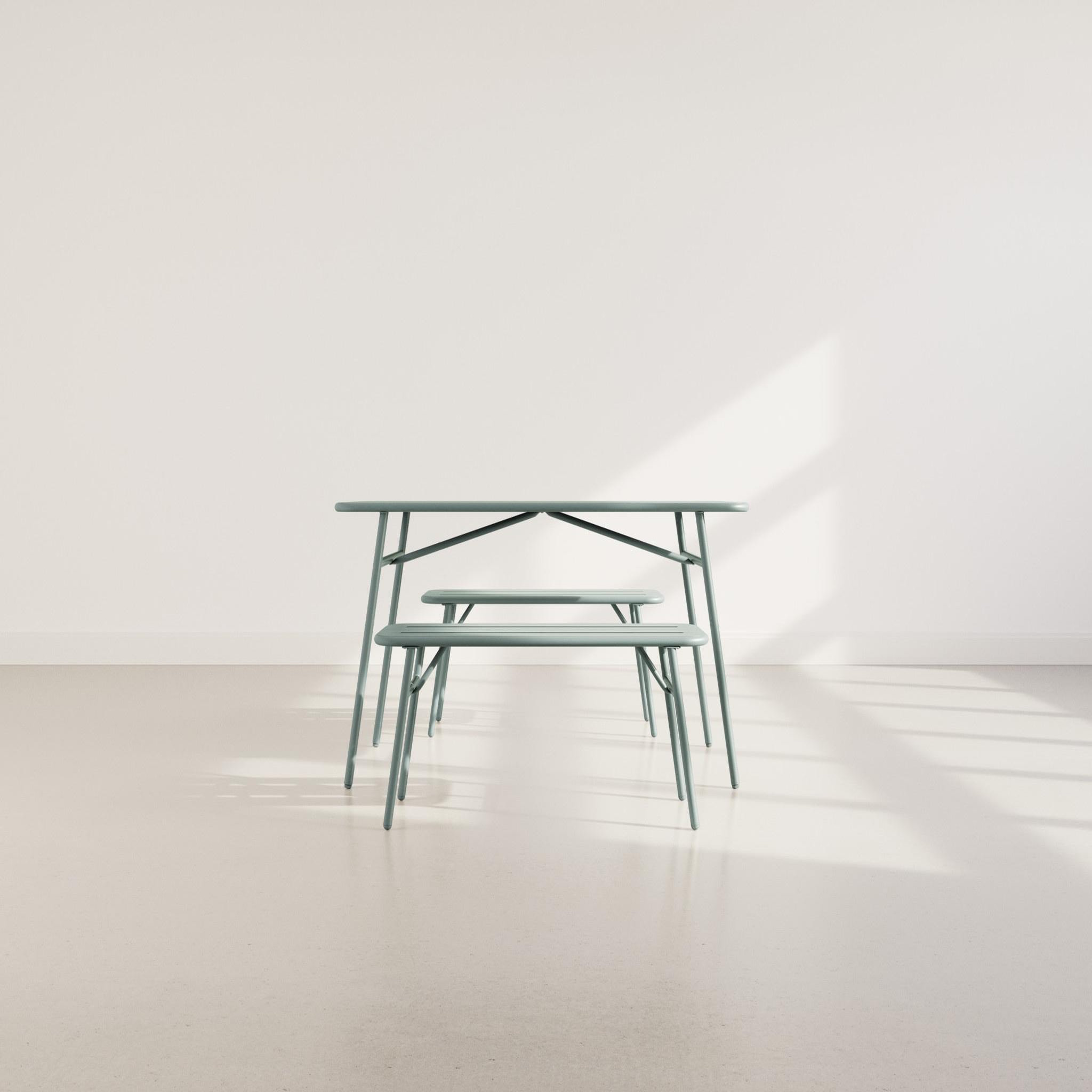 Voir la diapositive 5 : BEST MOBILIER Ribola - ensemble table et bancs de jardin - 4 personnes - vert