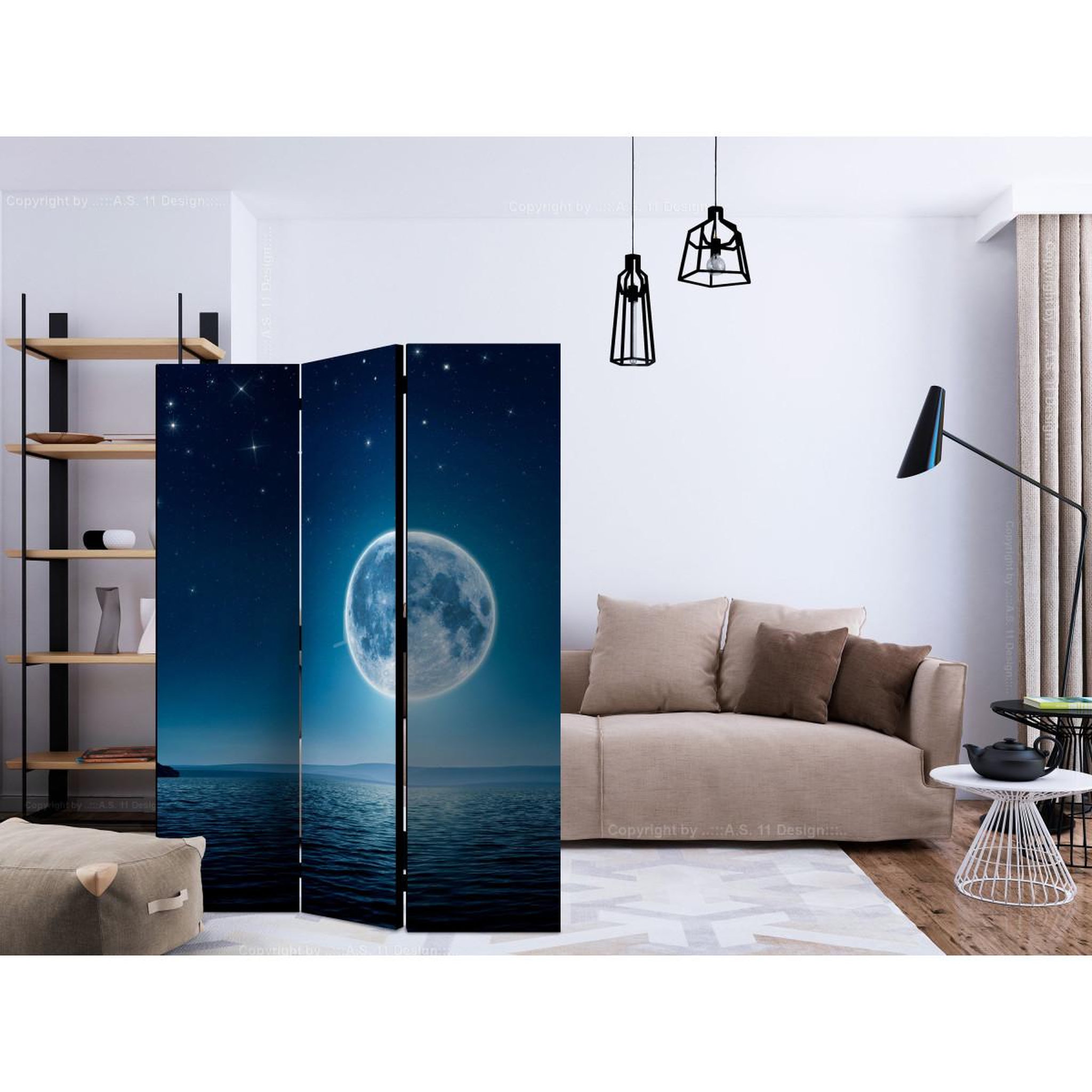Voir la diapositive 2 : Paris Prix Paravent 3 volets  moonlit night  135x172cm
